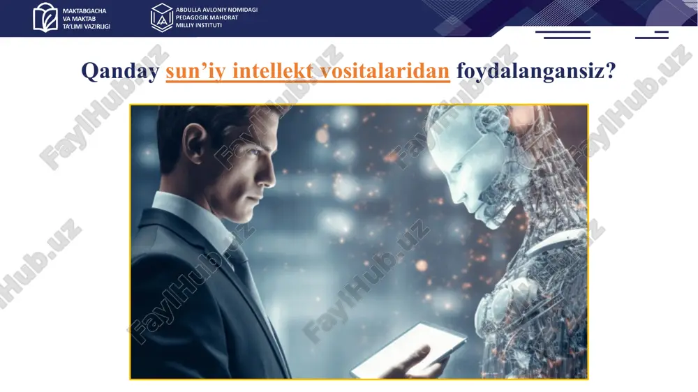 qaysi mezon bo’yicha qancha ball berilishini ko’rsatilsin. amaliy topshiriq chatgpt sun’iy intellekt vositasidan foydalanib statistik ma’lumotlarni qayta ishlash. sizga quyidagi ma’lumotlarni o‘z ichiga olgan namunaviy to‘plam beriladi: fanlar (matematika, ona tili, tabiiy fanlar). har bir o‘quvchining bahosi (1-5 ballik tizimda). sinflar (10-"a", 10-"b", 10-"v"). o‘quvchilarning yoshi va jinsi. amaliy topshiriq chatgpt sun’iy intellekt vositasidan foydalanib statistik ma’lumotlarni qayta ishlash. o‘quvchilarning har bir fani bo‘yicha o‘rtacha bahosini hisoblang. jins va fan bo‘yicha o‘quvchilar natijalarini qiyosiy tahlil qiling (masalan, qaysi jins vakillari ko‘proq yuqori ball oladi). ma'lumotlardan kelib chiqib, qaysi fanga ko‘proq e’tibor qaratish kerakligini aniqlang. sinflar o‘rtasidagi farqlarni tahlil qiling va bu farqlarni kamaytirish bo‘yicha takliflar bering. chatgpt yordamida savol-javob qilish chatgpt dan foydalanib, statistika natijalarini tahlil qilish uchun so‘rovlar yozing: "qaysi sinfda o‘quvchilarning matematika fanidan o‘rtacha bahosi yuqori?" "o‘quvchilarning umumiy o‘rtacha bahosi qancha?" "jins bo‘yicha qaysi fanda yuqori natijalar kuzatilmoqda?" refleksiya qr kodni mobil telefon orqali skanerlang. e’tiboringiz uchun rahmat! …