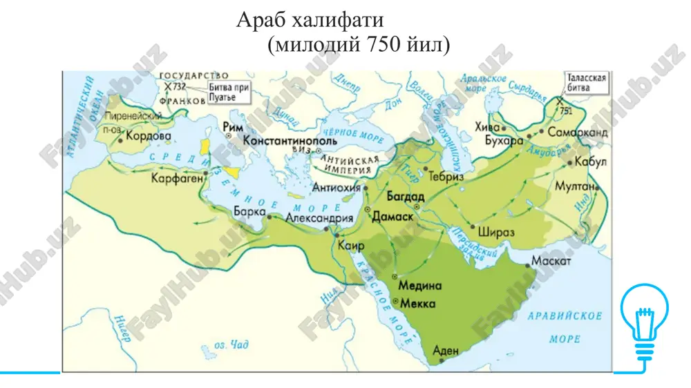 arimizning kuyovlari). xalifalar davrida islom ta'limoti mustahkamlandi. payg'ambarimizga nozil bo'lgan “qur'oni karim” g'oyalari sahobalar tomonidan kitob holida jamlandi. g'arb va sharq tadqiqotchilari “qur'on”ni jahon madaniyatining eng nodir asarlaridan biri deb hisoblaydilar. xat-savodi bo'lgan abu bakr as-siddiq, umar ibn al-xattob, usmon ibn affon, ali ibn abu tolib, zayd ibn sobit, ubay ibn koaablar “qur'on” oyatlarini yigirma uch yil davomida yod olib borganlar va xat bilan bitganlar. uchinchi xalifa usmon ibn affonning topshirig'iga ko'ra “qur'on” suralari va oyatlari birinchi bo'lib sahoba zayd ibn sobit tomonidan kiyik terisidan tayyorlangan sahifalarga bitilgan. so'ngra ushbu manbadan 6 nusxa ko'chirtirilib, markaziy shaharlarga bitta nusxadan yuborilgan hamda qur'onning faqat ana shu nusxalaridan foydalanishga farmon berilgan. shunday qilib, “qur'on” musulmonlarning diniy, ijtimoiy va siyosiy hayotida asosiy qo'llanma bo'lib qoladi. qur'oni karim haqida “qur'on”- dunyo madaniyatining ulkan boyligi, musulmonlarning muqaddas kitobi bo'lib, arab tilida “qiroat” ma'nosini anglatadi. “qur'on” 114 suradan iborat bo'lib, ularning 90 tasi muhammad alayhis-salom makka shahrida, …