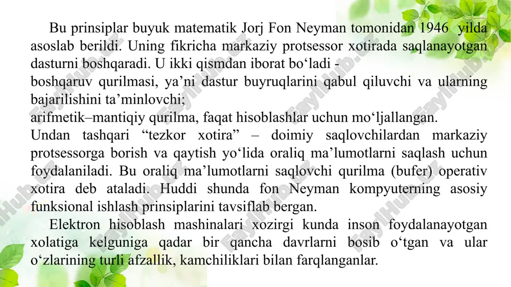ritish maqsadida ishlab chiqarilgan. boshida “c klasslar bilan” deb atalgan, 1983-yili hozirgi nom bilan yaʼni c++ deb oʼzgartirilgan. c++ c da yozilgan dasturlarni kompilyatsiya qila oladi, ammo c kompilyatori bu xususiyatga ega emas. c++ tili operatsion tizimlarga aloqador qisimlarni, klient-server dasturlarni, ehm oʼyinlarini, kundalik ehtiyojda qoʼllaniladigan dasturlarni va shu kabi turli maqsadlarda ishlatiladigan dasturlarni ishlab chiqarishda qoʼllaniladi. visual basic dasturlash tili - maykrosoft korporatsiyasi tomonidan ishlab chiqilgan dasturlash tili va uning uchun dasturlash muhitidir. u basic dan koʼp funktsialligi va grafik koʼrinishga ega ekanligi bilan java dasturlash tili - eng yaxshi dasturlash tillaridan biri boʼlib, unda korporativ darajadagi mahsulotlarni (dasturlarni) yaratish mumkin. bu dasturlash tili oak dasturlash tili asosida paydo boʼldi. oak dasturlash tili 90-yillarning boshida sun(quyosh) microsystems tomonidan platformaga, yaʼni[operatsion sistema]ga bogʼliq boʼlmagan holda ishlovchi yangi avlod aqlli qurilmalarini yaratishni maqsad qilib harakat boshlagan edi. bunga erishish uchun sun xodimlari c++ ni ishlatishni rejalashtirdilar, lekin baʼzi sabablarga koʼra bu …