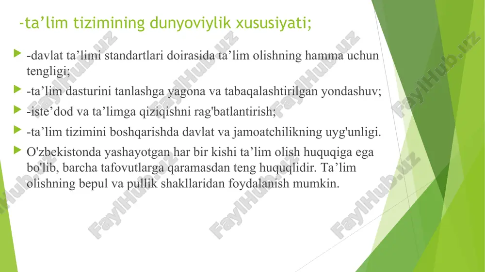 q, muloqot, oʻqish va yozish malakalari; bilish jarayonining rivojlanishi; ijodiy rivojlanish sohalarini har tomonlama uygʻun rivojlanishini taʼminlashga moʻljallangan boʻlib, bunda bola taʼlimiy faoliyatning yetakchi ishtirokchisi sifatida namoyon boʻladi. dastur talablari bolani har tomonlama rivojlantirib, maktab taʼlimiga tayyorlaydi, unda turli xil koʻnikmalarni shakllantirishda xizmat qiladi. maktabgacha yoshdagi bolalarda maktab taʼlimiga tayyorlash hamda unda savodxonligini rivojlantirish quyidagi talablarga boʻysunadi. - bolani rivojlantirishga qaratilgan qulay, doʻstona, xavfsiz muhitni yaratish. bolalar jamoasida doʻstona munosabatni qadrlash. bolaga yoʻnaltirilgan taʼlimga yondashuv asosida taʼlim -tarbiya berish, uzoq davom etadigan mashgʻulotlar bilan emas, balki bolada qiziqishni uygʻotadigan, uni hayratlantiradigan oʻyinlardan iborat taʼlimiy jarayonlarni tashkil etish. oʻyindan asosiy taʼlimiy faoliyat sifatida foydalanish. didaktik vositalarni keng qoʻllash. - bolaning yosh xususiyatlarini hisobga olgan holda, ularning xotirasi, diqqati, nutqi, tafakkurini inobatga olish. bolada oʻqishga nisbatan xohish, istak, qiziqish uygʻotish. kattalar tomonidan bolaga bosim oʻtkazish, uning erishgan natijalaridan qoniqmaganlikni bildirish man etiladi. - olib boriladigan taʼlim va tarbiyaviy jarayonlar ketma-ketlikda, oddiydan murakkablashib …