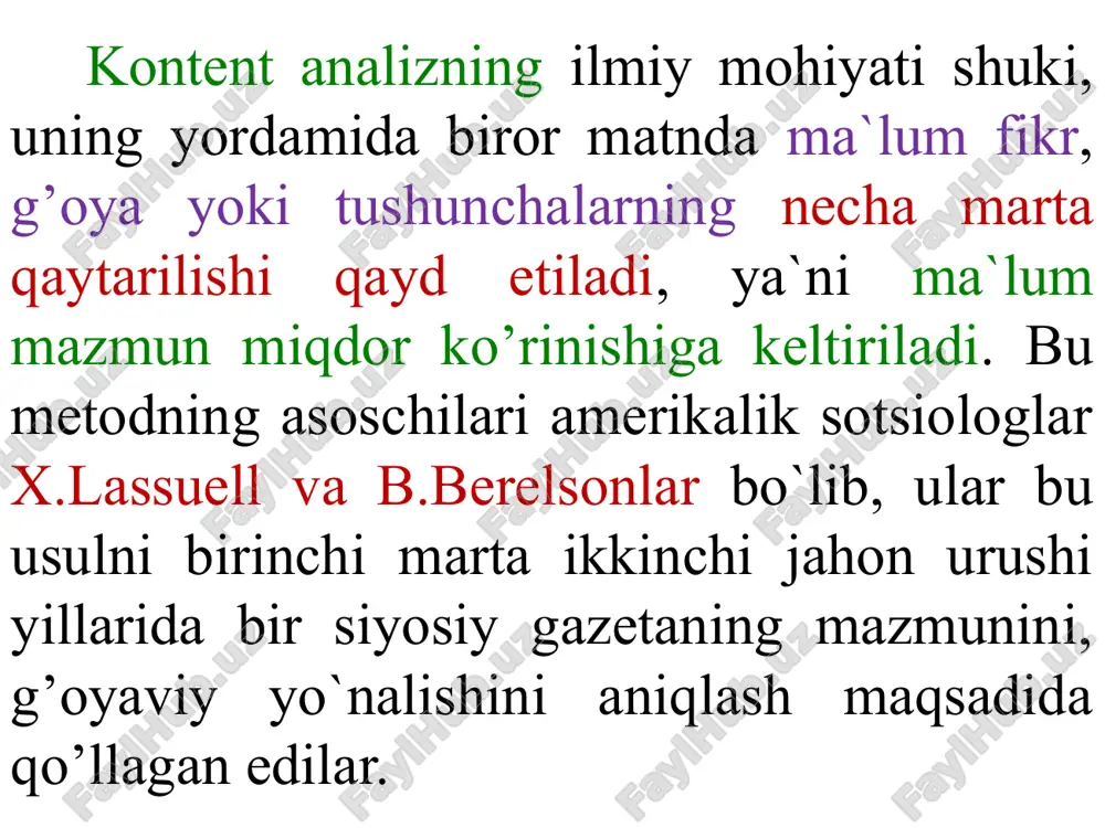 rga "proyektiv" savollar ham beriladi. bunda shaxsga bir qancha xayotiy vaziyatlar, u yoki bu xulq-atvor shakllari taklif qilinib, ular ichidan o`ziga ma`qul, u ma`qullashi mumkin bo`lganini tanlash topshirig’i beriladi. v.yadov shunday hollarda munosabatning kuchini ham aniqlash mumkin, deb hisoblaydi. masalan, ba`zi odamlar “mening fikrimga to`g’ri kelmaydigan narsani gapirishsa, men hattoki ularni eshitishni ham xohlamayman”, deydilar. sizning fikringiz qanday? ularga to’laligicha qo’shilaman ularga qo’shilaman qo’shilaman, faqat butunlay emas ularga qo’shilolmayman ularga tamoman qo’shila olmayman 12 odatdagi anketa tuzilishi jihatdan uch qismga bo`linadi: 1. kirish qismi yoki "respondentga murojaat" deb ataladi, bu qismda odatda tadqiqot o’tkazayotgan tashkilot nomi, oddiy tilda tadqiqot maqsadlari va ularning qanday foydasi borligi, tekshiruvchining shaxsiy ishtiroki nima berishi, olingan ma`lumotlarning umumlashtirilgan holda ishlatilishi (anonimlik), anketani to’ldirish yo`llari va boshqalar yoziladi. instruksiya murojaatning qanchalik yaxshi yozilganligi bevosita tekshiriluvchining ishga bo`lgan munosabatiga bog’liqdir. 13 2. asosiy qism. bunga savollar kiritiladi, lekin savollar tartibiga ham e`tibor berish kerak, chunki boshidan qiyin …