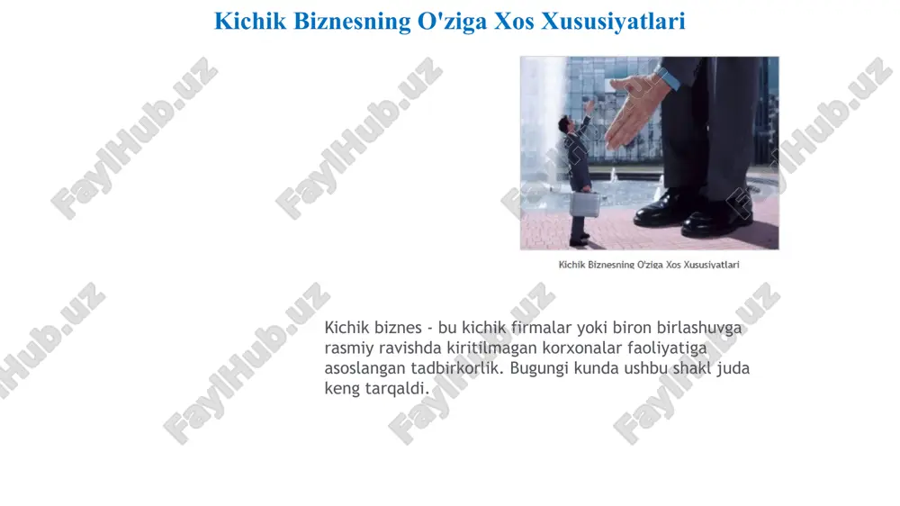 shvetsiyada – ab (aktiebolag)lar qo'shiladi. germaniyada ochiq korporatsiyalar aktiengesellschaften deb ataladi va bunday korporatsiyani firma nomining oxiridagi ag harflaridan bilsa bo'ladi; xususiy korporatsiyalar gesellschaften mit beschrankter haftung deb ataladi va ularning nomiga gmbh harflari qo'shiladi. buyuk britaniyada pls harflari mas'uliyati cheklangan ochiq kompaniyalar uchun va ltd xususiy kompaniyalar uchun xuddi shunday ma'noga ega korporatsiyalar nazorat uchun savol bitta kishi egalik qiladigan korporatsiya yakka mulk hisoblanmaydi. nima uchun? 2. kichik biznes moliyasi: soliqqa tortish, risk va diskont stavkasi, moliyalashtirish manbalari ko'rsatmalar 1-qadam kichik biznesning asosiy ajralib turadigan xususiyati bu ishchilar sonining cheklanganligidir. rossiya federatsiyasi qonunlariga muvofiq, o'tgan yili korxonada ishchilar soni yuz kishidan oshmasligi kerak. mikro-korxonalar ham ajralib turadi, ular tarkibiga 15 kishidan kam ishchilari bo'lgan kompaniyalar kiradi. 2-qadam yana bir xil muhim farqlovchi xususiyat bu daromaddir. o'tgan yil davomida (kichik biznes uchun) 400 milliondan oshmasligi kerak (qqs hisobga olinmasdan), mikrofirmalar uchun esa 60 milliondan oshmasligi kerak. 3-qadam bugungi kunda o'zingizning …