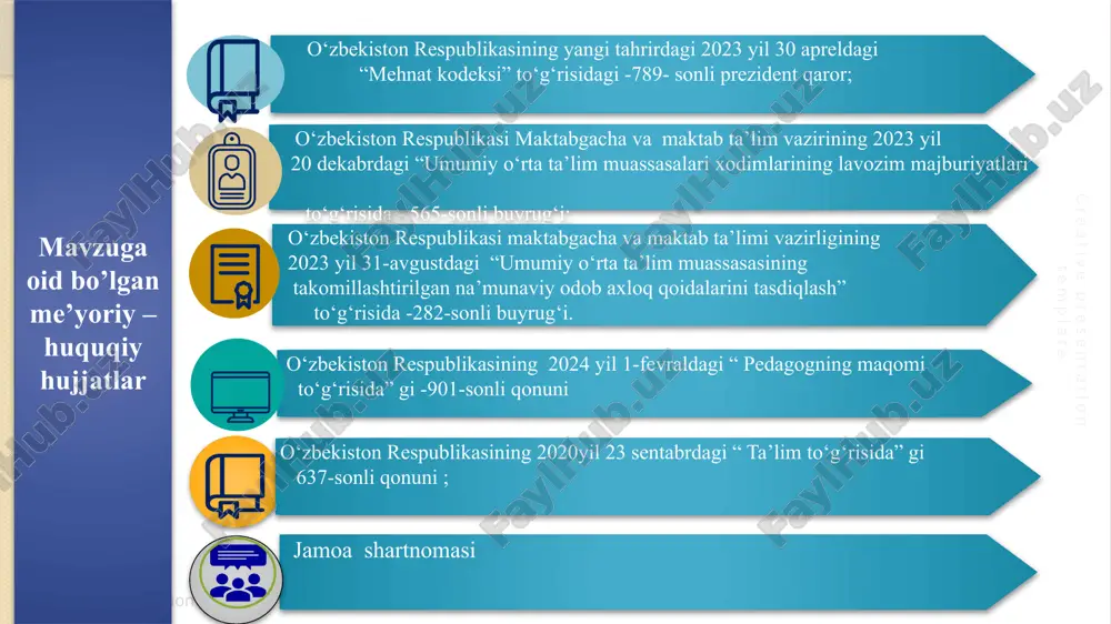 chora-tadbirlar rejasi. t/r muammo muammoning yechimini amalga oshirish mexanizmi mas’ullar muddati natija . muassasada bo‘layotgan o‘zgarish to‘g‘ri talqin qilinishi. 1. o‘zgarishlarni hammaga bir vaqtda yetkazish hamda yangiliklarga ishtirok etishni ta’minlash. 2. bo‘layotgan o‘zgarishlarni, ijobiy tomonlarini yoritish. 3. bo‘layotgan yangiliklarni shaxsiy rivojlantirishda bog‘lanish treninglari tashkil qilish. metod birlashma direktor o’rinbosari maktab psixologi o‘quv yili davomida bo’layotgan o‘zgarish hamma tomonidan bir xil qabul qilinishi va tushuntirilgan ijobiy tomonlar xodimlar orasida muhokamaga aylanib bo‘layotgan o‘zgarishning ijobiy tomonlari qabul qilinishi va qarshi fikrlar o‘zgarishi. 2 muassasada o‘zgarishlarga qarshi bo’lgan muammoli xodimlarning o‘zgarishga qarshilik sabablarini bartaraf etish. muammo bo‘yicha mavjud ma‘lumotlarga ega bo‘lish. 2. “72 soat ”qoidasi asosida ish yuritish 3. faoliyat olib borayotgan xodimlarni doimiy kuzatib borish. maktab direktor maktab direktor direktor, direktor o‘rinbosarlari, psixolog o‘quv yili davomida kuzatuvchanlik va xodimga moslashuvchanlik orqali xodimga yaqinlashish va uning holatini his qilinishi. faol tinglash orqali suhbatdoshning fikrini bilib olinishi va vaziyatga qarab to‘g‘ri qaror qabul qilinishi. …