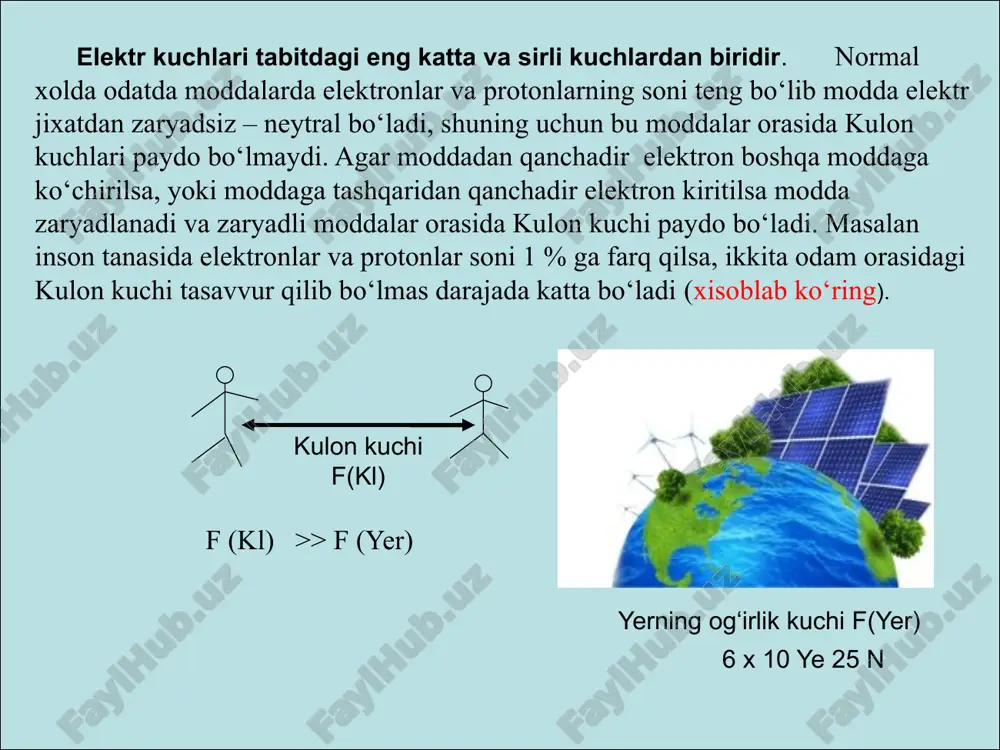 elementlarni birlashtiruvchi nuqta. lampa - + asosiy tushunchalar elektr o‘tkazgichlarning ulash nuqtasi o‘tkazgich tarmoq tarmoq tarmoq tarmoq tarmoq tugun tugun tugun elektr zanjirining tugun va tarmoqlari tugun – uzel – knot; tarmoq - vetv – branch; kontur - kontur-contour asosiy qonuniyatlar. kirxgofning 1-qonuni kirchhoff’s current law (kcl)-toklar uchun kirxgof qonuni gustav robert kirchhoff (1824–1887) gustav robert kirxgof 1824-1887 yillarda yashagan mashhur nemis fizik va matematik olimi. elektr zanjirlariga tegishli fundamental tadqiqotlar o‘tkazgan va zanjirlar uchun asosiy qonunlarni yaratgan. uning qonunlari zanjirdagi toklar uchun (bi rinchi qonuni) zanjirdagi kuchlanishlar uchun (ikkinchi qonuni). bu qonunlar elektrotexnikada muhim amaliy ahamiyatga ega. asosiy qonuniyatlar. kirxgofning 2-qonuni r2 r1 k1 k2 ye i0 i1 i2 ikkita iste’molchi manbaga parallel ulangan elektr zanjiri a b 1-kontur uchun (chap tomondagi)- yea r1 k1ye; ye = i1 r1. 2-kontur (o‘ng tomondagi)- a r2k2v r1a; i1 r1 + i2 r2 = 0 . 3-kontur (tashqi zanjir)- yea r2 k2v …