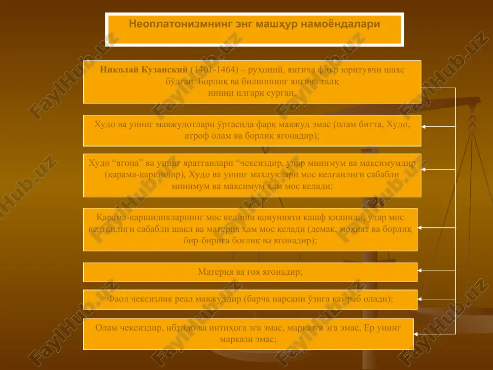 vlatning paydo bo'lish sabablarini izlaganlar, mavjud davlatlarning samarali tuzilish loyihalarini ilgari surganlar) xvii-xviii asrlar ingliz falsafasi tabiatiga katta ta'sir ko'rsatgan siyosiy voqealar xvi asr o'rtalarida ro'y bergan oliver kromvel inqilobi, qirolning taxtdan ag'darilishi va qatl qilinishi, respublikaning qisqa vaqt hukmronlik qilishi (independentlar harakati); 1688 yil “shonli inqilobi”; protestantlikning katolitsizm ustidan uzil-kesil g'alaba qozonishi, ingliz cherkovining ichki muxtoriyatga erishuvi, uning rim papasiga bo'ysunmasligi; parlament ahamiyatining ortishi; yangi ijtimoiy-iqtisodiy munosabatlarning rivojlanishi. yangi davr ingliz falsafasi namoyondalari frensis bekon falsafadagi empirik (tajriba) yo'nalishining asoschisi tomas gobbs davlat muammolariga katta e'tibor qaratadi, “leviofan” kitobining muallifi, “ijtimoiy shartnoma” g'oyasini ilgari surgan jon lokk davlat muammolarini o'rgangan, t.gobbs an'analarini davom ettirgan frensis bekon birinchi yondashuv asoschisi – ingliz faylasufi frensis bekon (1561-1626) substantsiya shakllarining xususiyatlariga tavsif bergan va substantsiyani muayyan narsalar shakli bilan ayniylashtirgan. uning fikricha, materiya sariqlik, moviylik, qoramtirlik, iliqlik, og'irlik va boshqa shunga o'xshash xossalarga ega. bular materiyaning eng sodda xususiyatlaridir. bu xossalarning turli …
