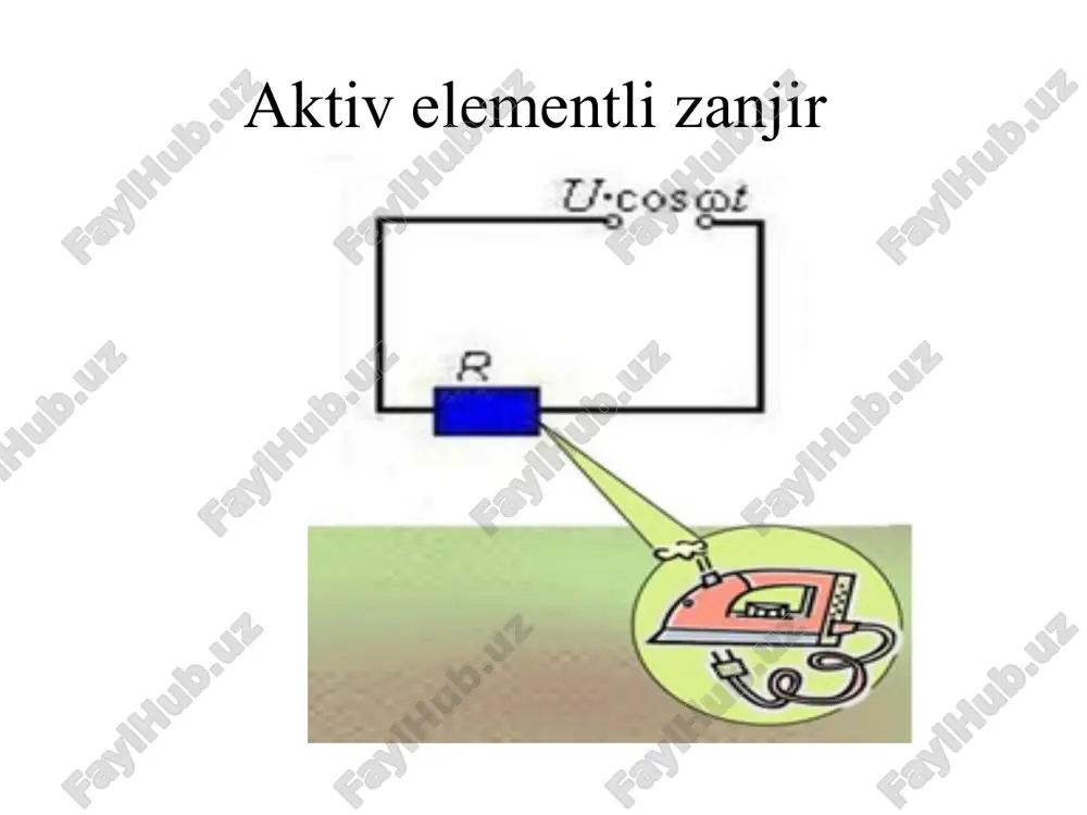 r etuvchi qiymati ) ue = 220 v u = u0 sin ω t sinusoidal kuchlanishning analitik ifodasi o‘zgaruvchan tok 311v o‘zgarmas tok 220 v u e = 311 / 1.41 = 220 v biz amalda doim effektiv qiymat bilan ish ko‘ramiz. amalda esa simlardagi kuchlanish 311 v gacha chiqadi, bu simlarning izolyasiyalarini yaratishda xisobga olinadi. image1.png image2.png image3.png image4.jpeg image5.png image6.png image7.png image8.png image9.png image10.emf image11.png image12.png image13.png image14.png image15.png image16.emf image17.png image18.png image19.png image20.png image21.png image22.png image23.png image24.png image25.emf image26.emf image27.png image28.png image29.png image30.png image31.png image32.png image33.png image34.jpeg image35.png image36.jpeg image37.png image38.png image39.jpeg image40.jpeg image41.jpeg image42.jpeg image43.png image44.png image45.png image46.png image47.jpeg image48.png image49.png image50.png image51.png image52.jpeg image53.jpeg image54.jpeg image55.jpeg image56.png image57.jpeg image58.jpeg image59.wmf image60.wmf image61.jpeg oleobject1.bin oleobject2.bin i l ~u 90 0 90 0 u e l q = c u. aktiv quvvvat cos 2 iurtip  , o‘lchov birligi vatt (vt); reaktiv quvvat sin 2 iurtiq  …