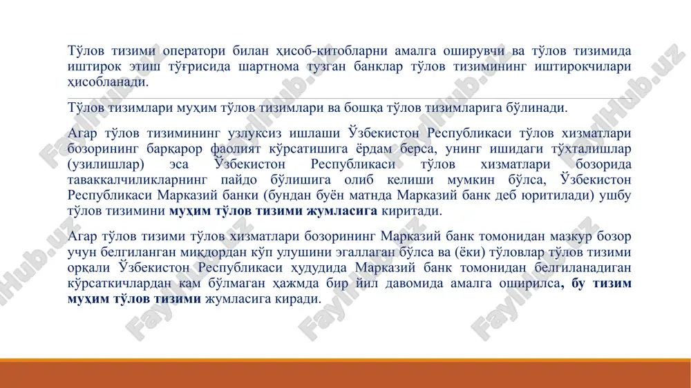 kning roziligisiz o'zgartirilishi yoki bekor qilinishi mumkin emas. mablag'larni deponentlash asosidagi akkreditiv mol etkazib beruvchi 8 xaridor mol etkazib beruvchi banki 5,9 xaridor banki 3 1 7 11 2 10 4 8 6 bank kafolati asosida akkreditiv hisob-kitobi. qoplanmagan (kafolatlangan) mahsulot etkazib beruvchi 8 xaridor mol etkazib beruvchi bank 5, 9 xaridor bank 3, 11, 11a 1 10 7 2 12 8 4 6 akkreditivga ariza № sana to'lovchining nomi to'lovchining stiri debet to'lovchining h/r to'lovchining kodi to'lovchi bankining nomi summa oluvchining nomi kredit oluvchining h/r oluvchi bankining nomi oluvchi bankining kodi summa so'z bilan amal qilish muddati shartnoma n buyurtma n buyurtma sanasi tovar, ishlar yoki xizmat nomi hujjat turi qo'shimcha shartlar rahbar f.i.o. (imzo) bosh buxgalter f.i.o. (imzo) tekshirilgan ma'qullangan bank tomonidan o'tkazilgan bank imzo imzo sana m.o'. inkasso topshiriqnomasi inkasso topshiriqnomasi - mijozning bankka to'lovchining hisobvarag'idan so'zsiz tartibda mablag'larni hisobdan chiqarish to'g'risidagi talabini anglatadi. soliq to'lovlari, bojxona …