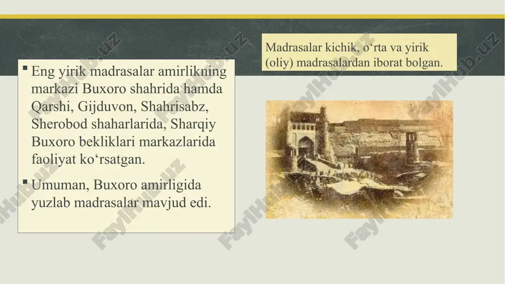 o‘qitilavergan. maktablarda og‘il bolalarni o‘qitgan kishi “domla, ustod, ustoz, muallim” deb atalgan. qizlarni o‘qitgan ayollarni esa “otinoyi” yoki “otinbibi” (toshkentda) “bibixalifa”, yoki “bibiotin” (buxoroda), “eltibibi” (xorazmda) deb atashgan. qiz bolalar uchun o‘qish 7 yoshdan boshlanib, 13 yoshgacha, ayrim hollarda 10-11 yoshgacha davom etgan. odatda qiz bolalarga uyda ta’lim berish tajribasi keng tarqalgan. o‘rta osiyoda faoliyat yuritgan qizlar maktabining yirik namoyondalaridan biri jahon otin uvaysiydir. jahon otin xalqimizning oqila qizlarini tarbiyalash, go‘zal hayotga erishishning birdan-bir yo‘li deb o‘ylab, o‘zining butun umrini yosh qizlarga ta’lim-tarbiya berishga bag‘ishladi. o‘z maktabida qizlarga boshlang‘ich ta’lim berar ekan, jahon otin ularning zehnini o‘stirishga katta ahamiyat beradi. otin o‘z shogirdlariga savod o‘rgatibgina qolmay, ular orasidan iqtdorli qizlarni tanlab sharq sheriyati bilan tanishtiradi. qizlarni nazm bo‘stoniga yetaklaydi. atoqli zullisonayn shoira dilshodi barno 50 yildan ortiq muallimalik qilib, qizlarga xat-savod o‘rgatdi, tabi nazm qizlarga she’riyat ilmidan dars berdi. dilshodi barno o‘z maktabida yosh qizlarni tarbiyalar, ularga xat-savod o‘rgatar va …