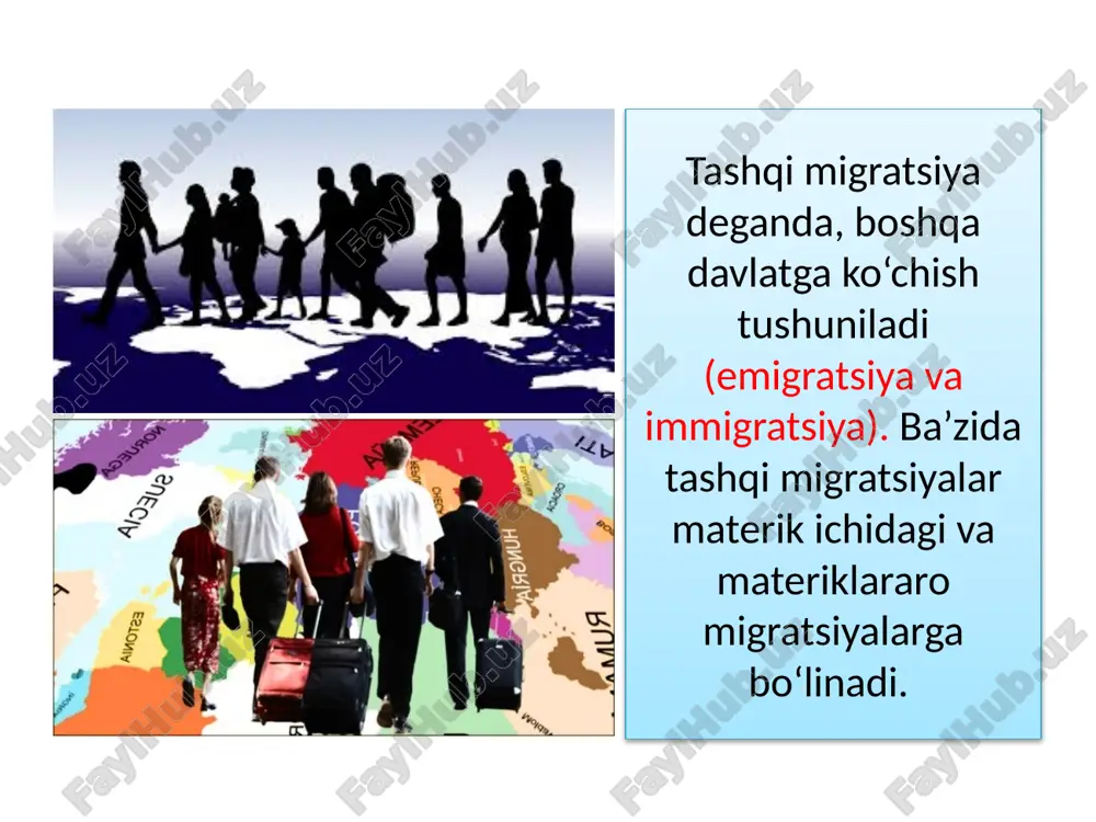 migratsiya. 1. aholi migratsiyalari qanday mezonlar bo‘yicha qanday turlarga bo‘linadi? 2. dunyodagi eng yirik xalqaro migratsiya oqimlari qaysi davlatlarga yo‘nalgan? 3. qanday holatlarda davlat tashqi migratsiyaga nisbatan uni ma’lum yo‘nalishda o‘zgartirish yoki tartibga solish maqsadida maxsus siyosat olib borishi kerak, deb o‘ylaysiz? bu borada o‘z fi krlaringizni bildiring. © foydalanilgan adabiyotlar: sh. m. sharipov, v. n. fedorko, n. i. safarova , v. a. rafiqov– geografiya – o‘rta ta’lim muassasalarining 10-sinfi va o‘rta maxsus,kasb-hunar ta’limi muassasalarining o‘quvchilari uchun darslik , toshkent, «o‘zbekiston milliy ensiklopediyasi» davlat ilmiy nashriyoti, 2017/ www.eduportal.uz image1.png image2.jpeg image3.jpeg image4.jpeg image5.jpeg image6.jpeg image7.jpeg image8.jpeg image9.jpeg image10.jpeg image11.jpeg image12.jpeg image13.jpeg image14.jpeg image15.jpeg image16.jpeg image17.jpeg image18.jpeg image19.png image20.jpeg image21.jpeg image22.png image23.jpeg image24.jpeg image25.jpeg image26.jpeg image27.png image28.jpeg image29.jpeg image30.jpeg image31.jpeg image32.jpeg image33.png image34.jpeg image35.png image36.jpeg image37.jpeg image38.jpeg image39.jpeg image40.jpeg image41.jpeg image42.jpeg image43.jpeg image44.png image45.png par8279909