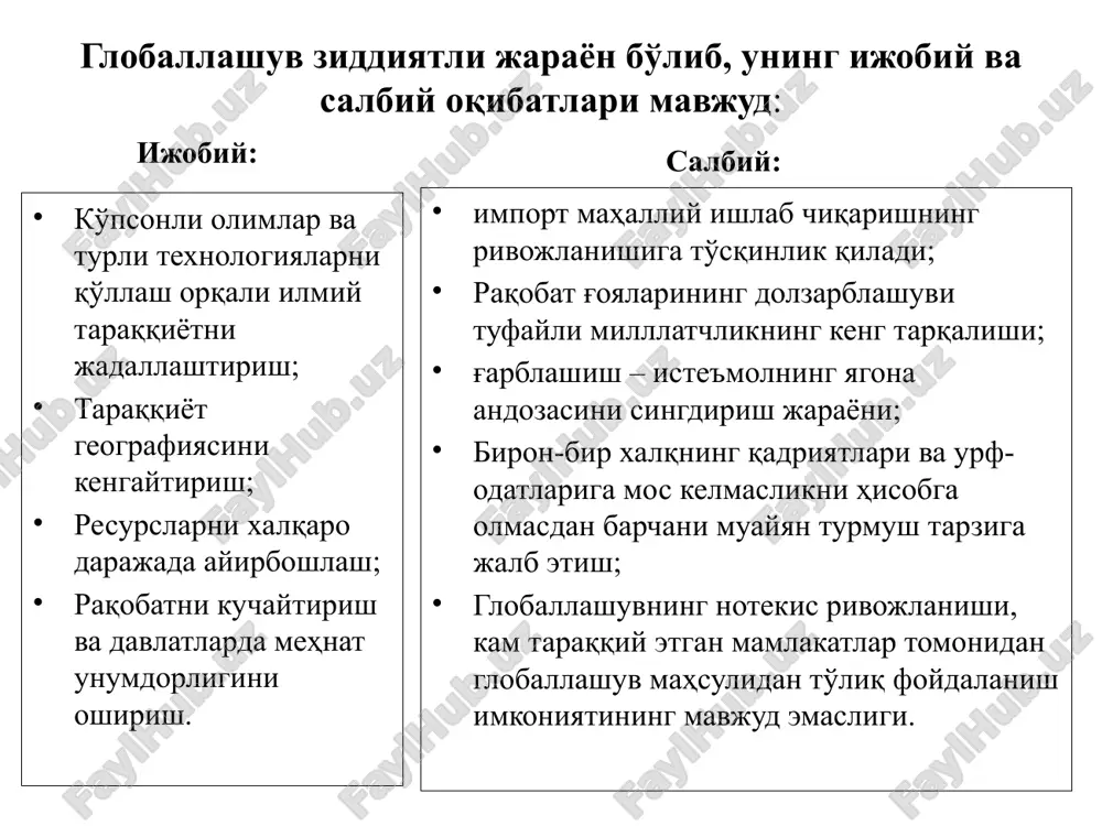 sh va kuchlarni bir joyga jamlash. resurslarning yagona fondini yaratish, muntazam ravishda axborot va bilimlar bilan almashinish. oziq-ovqat xavfsizligi muammosining sub'ektlari global xududlararo davlatlararo davlat mahalliy oila (uy xo'jaliklari) aholi guruhlari “... ijtimoiy guruh yoki individning hayot uchun zarur bo'lgan eng minimal ehtiyojlarini qondira olmasligining iqtisodiy sharoitini aks ettiruvchi xususiyat”. “…iqtisodiy va ijtimoiy huquqlar, xususan salomatlik, uy-joy, oziq-ovqat va toza ichimlik suviga ega bo'lish va ta'lim olish huquqiga to'sqinlik qiladi yoki uni to'liq cheklaydi. fuqarolik va siyosiy huquqlar, jumladan odil sudlovdan foydalanish huquqi, siyosiy ishtirok va shaxs xavfsizligi kabilarga ham shunday ta'sir ko'rsatadi”. bmt inson huquqlari bo'yicha oliy komissari boshqarmasi bmt taraqqiyot dasturi “kambag'allik (poverty)” tushunchasi “kambag'allik (poverty)” tushunchasi dunyoda «kambag'allik» tushunchasini aniqlashda yagona yondashuv mavjud emas. ushbu sohada ikkita bir xil uslubiyatga ega xalqaro yoki milliy statistik tashkilotlarni topish qiyin va aksariyat hollarda qo'llanilayotgan usullar tubdan farq qiladi. kambag'allikni daromadlar (absolyut miqdorda) etishmasligi yoki pul va noashyoviy (sub'ektiv) mezonlar …