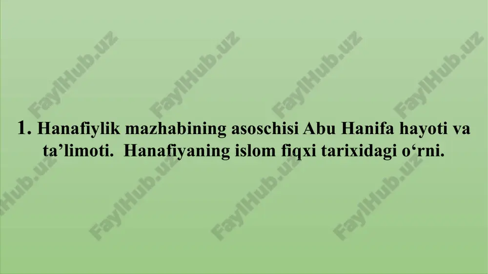 doniy, abduxoliq g‘ijduvoniy, y a ssaviya, kubroviya, naqshbandiya tarqatlarining shakllanishi. tayanch so‘zlar: hanafiylik, sufiylik, sunniylik, oila, nikox, taloq, shar’iy, islom, qur’on, sunna, ijmo va qiyos, masolihul-mursala, istihson va urf, muhammad, ibrohim, ismoil, isxoq, yokub, muso, iso, tasavvuf, tariqat, qalandar, zohid, y a ssaviylik, kubraviylik, naqshbandiylik. mazhab (arab. — yoʻnalish , oqim, yoʻl , taʼlimot ), shariat mazhablari — islomda diniy huquq tizimlari va yoʻnalishlari . viii—ix asrlarga kelib shariatning shakllanishi jarayonida xuquqshunoslik — fiqh. sohasida juda koʻp mazhablar yuzaga kelgan. hozirgi vaqtda sunniy toʻrtta mazhab — hanafiy , molikiy , shofiʼiy , hanbaliy (mazhablar nomi ularning asoschilari: abu hanifa (imomi aʼzam ), molik ibn anas , shofiʼiy , ibn hanbal nomidan olingan), shialikda bir mazhab — jafariylik (asoschisi — jafar as -sodiq) saqlanib qolgan. istixson (arab.-yaxshilash, ma’qullash) shariatning chalkash, murakkab masalalariga qiyosini qo‘llanishning yo‘li bilan musulmon jamoasi yoki davlati uchun mumkin qadar yaxshiroq, foydaliroq, ma’qulrog‘ini qo‘llash tarzi xisoblanadi. bu ikki …