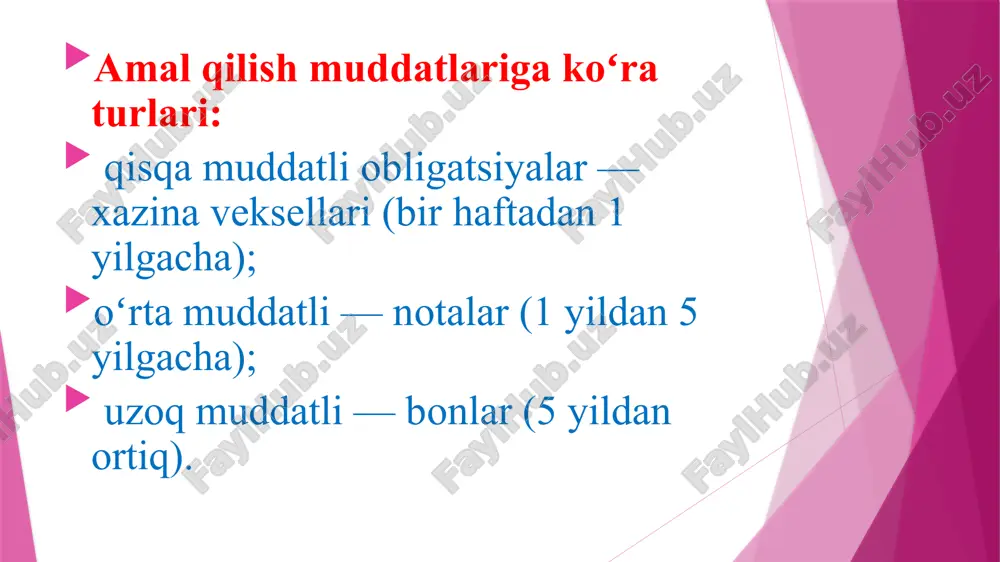 holda ular oʻsish surʼati yuqoriligi, risk darajasi yuqoriligi, kapitallashuv darajasining pastligi va huquqiy tartibga solish mexanizmining takomillashmaganligi, ayni paytda rivojlanishda ekanligi kabilar bilan tavsiflanadi. jahondagi mashhur moliya institutlari tomonidan ishlab chiqilgan xalqaro aksiyalar indekslari xalqaro aksiyalar bozori rivojlanish indikatorlari hisoblanadi. dastlabki xalqaro fond indekslaridan biri eafe index (yevropa, avstraliya va uzoq sharq fond indeksi) hisoblanib, buyuk britaniya, yaponiya, fransiya, germaniya, gonkong, shveysariya, avstraliya, italiya, gollandiya, malayziya, avstriya va boshqa jami 21ta davlatdagi 2000dan ortiq kompaniyalar aksiyalari asosida aniqlanadi. shuningdek xalqaro aksiyalar bozori indekslari sifatida buyuk britaniya aktuariylari instituti tomonidan ishlab chiqilgan ftw indeksi (the financial times world index), globalindex, sb-rge kabilarni ham keltirish mumkin. shuningdek, 1999 yildan djgtindex ham hisoblanib, dunyodagi 8 ta yirik fond bozorlariga ega davlatlar – aqsh, buyuk britaniya, fransiya, yaponiya, germaniya, italiya, shveysariya va gollandiyadagi 50 ta kompaniya asosida hisoblanadi. depozitar tilxatlar – ikkilamchi qimmatli qogʻozlar boʻlib, nominal qiymatga ega boʻlmagan, u taqdim etiladigan qimmatli qogʻozlarning …
