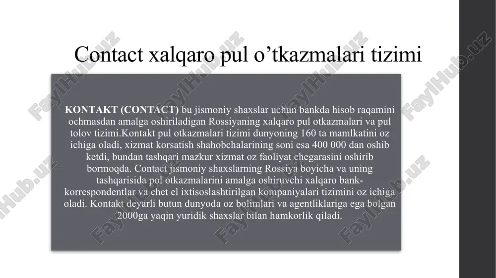 oridan, 4 dan kam emas italiya, shvetsiya, buyuk britaniya, irlandiya, finlandiya 1-4000 1,3% pul o‘tkazmasi miqdoridan, 3 dan kam emas ispaniya, belgiya 1-4000 1,5% pul o‘tkazmasi miqdoridan, 3 dan kam emas germaniya, litva 1-4000 1,6% pul o‘tkazmasi miqdoridan, 3 dan kam emas qirg'iziston, qozog'iston, latviya 1-4000 0,9% pul o‘tkazmasi miqdoridan, 2 dan kam emas turkiya 1-4000 1,8% pul o‘tkazmasi miqdoridan, 4 dan kam emas baa 1-4000 1,6% pul o‘tkazmasi miqdoridan, 5 dan kam emas armaniston 1-4000 1,4% pul o‘tkazmasi miqdoridan, 3 dan kam emas belarus, gruziya 1-4000 0,9% pul o‘tkazmasi miqdoridan, 3 dan kam emas rossiya 1-4000 1,7% pul o‘tkazmasi miqdoridan, 2 dan kam emas polsha 1-4000 2% pul o‘tkazmasi miqdoridan, 5 dan kam emas boshqa yo'nalishlar 1-4000 3% pul o‘tkazmasi miqdoridan, 6 dan kam emas western union western union - butin dunyo bo`yicha pul o`tkazishning eng tezkor yo`lipul o`tkazmalarini amalga oshirish oson bo`lib qoldi. western union hammaga butun dunyo …