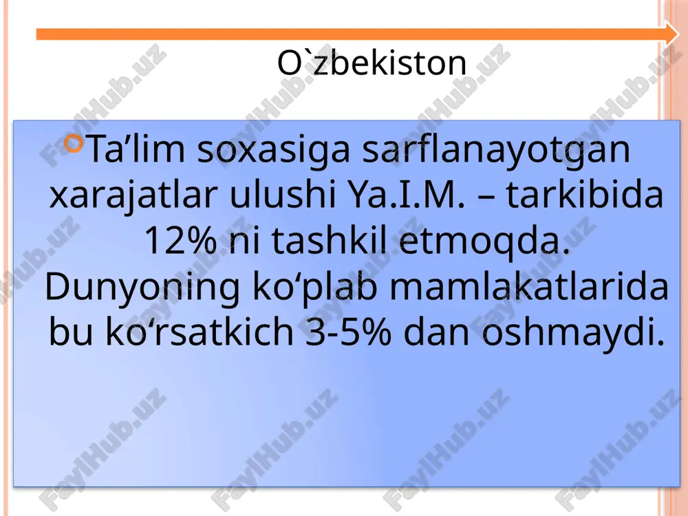 ndiyasi; islom karimov nomidagi davlat stipendiyasi. o‘zbekiston respublikasi prezidentining farmoni o‘zbekiston respublikasi oliy ta’lim tizimini 2030 yilgacha rivojlantirish konsepsiyasini tasdiqlash to‘g‘risida 2019 yil respublikadagi kamida 10 ta oliy ta’lim muassasasini xalqaro e’tirof etilgan tashkilotlar (quacquarelli symonds world university rankings, times nigher education yoki academic ranking of world universities) reytingining birinchi 1 000 ta o‘rindagi oliy ta’lim muassasalari ro‘yxatiga, shu jumladan o‘zbekiston milliy universiteti va samarqand davlat universitetini birinchi 500 ta o‘rindagi oliy ta’lim muassasalari ro‘yxatiga kiritish; oliy ta’lim muassasalarida ta’lim, fan, innovatsiya va ilmiy-tadqiqotlar natijalarini tijoratlashtirish faoliyatining uzviy bog‘liqligini nazarda tutuvchi «universitet 3.0» konsepsiyasini bosqichma-bosqich joriy etish bugungi kunda respublikada 114 ta oliy ta’lim muassasasi mavjud bo‘lib, ulardan 93 tasi mahalliy hamda 21 tasi xorijiy oliy ta’lim muassasasi va ularning filiallari hisoblanadi. jumladan, so‘nggi 3 yilda yangi 6 ta oliy ta’lim muassasasi, 17 ta filial va 14 ta xorijiy oliy ta’lim muassasasi filiali tashkil etildi. 2019/2020 o‘quv yilida 59 ta …