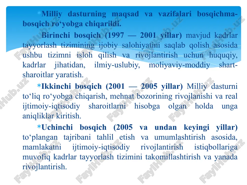 sda keng yoritish; ish beruvchilarning ehtiyojlari va takliflari, ilg‘or xorijiy tajriba, iqtisodiyotning real sektoridagi tarkibiy o‘zgarishlarni hisobga olgan holda kasb-hunar kollejlarida mehnat bozorida talab yuqori bo‘lgan mutaxassislarni tayyorlash uchun o‘quv rejalari va dasturlar ishlab chiqilishini tashkil etish o‘zbekiston milliy universitetida prezidentimiz oliy ta'lim sohasini yanada rivojlantirish, kadrlar tayyorlash sifatini oshirish, ilm-fan va ishlab chiqarish integratsiyasini kengaytirish bo‘yicha amalga oshirilishi rejalashtirilayotgan loyiqalar, mazkur oliy ta'lim dargoqini rivojlantirish bo‘yicha ustuvor yo‘nalishlar taqdimoti bilan tanishdi. mamlakatimizni innovatsion rivojlantirish, 2030 yilga qadar global innovatsiya indeksida ilqor 50 mamlakat qatoridan joy egallash bo‘yicha keng ko‘lamli ishlar amalga oshirish ishlari olib borish moljallandi. oliy ta'lim tizimini isloh qilish, kadrlar tayyorlash jarayonini yanada jadallashtirish bo‘yicha prezidentimiz va vazirlar mahkamasining qarorlari va “yo‘l xaritasi” tasdiqlangan. mazkur hujjatlar ijrosi doirasida oliy ta'lim muassasalarining yirik ishlab chiqarish korxonalari, davlat tashkilotlari, tadbirkorlik sub'ektlari, ilmiy-tadqiqot institutlari va markazlari bilan hamkorligi yo‘lga qo‘yildi. natijada tashkilot va korxonalarning 4 mingdan ortiq malakali amaliyotchi-mutaxassislari oliy …
