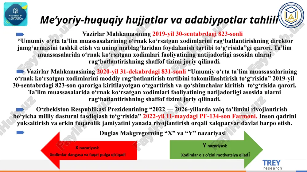tajribali kadrlarni maktabga jalb qilish. o‘zaro dars kuzatish orqali tajriba almashish. sifatli ta’lim berish uchun baza yaratish. viktorenalar va mushoiralar tashkil qilish. maktabda it savodxonligini oshirish borasida samarali ishlarni amalga oshirish. o‘qituvchilar orasida sog‘lom raqobat muhitini joriy qilish. turli bellashuv va ko‘rik tanlovlarda faol ishtirokini ta’minlash zarar. jamoada pedagog xodimlar o‘z ustida mustaqil ishlashlari, “ustoz-shogird” an’analarini davom ettirish. attestatsiyalarga mukammal tayyorgarlik ko‘rish zarur. o‘quvchilarni yil davomida fan olimpiadalari va ko‘rik tanlovlarga tayyorlab borish.bilim va ko‘nikmalar hosil qilish 11 chora-tadbir namunasi t/r muammo muammoning yechimini amalga oshirish mexanizmi mas’ullar muddati natija 1 jamoada nosog‘lom muhitning shakllanib qolishi. maktab rahbariyati va o‘qituvchilar orasida sog’lom raqobat tizimini, adolat va shaffoflikni taminlash. ta’lim muassasasi direktori, o‘ibdo‘, mmibdo‘, psixolog doimiy pedagogik jamoa a’zolarining o‘z kasbiga bo‘lgan ishonchi ortishi. 2 ta’lim muassasasi pedagogik jamoa o‘rtasidagi samimiy munosabatlarning yo‘qligi. jamoani ma’naviy va moddiy rag‘batlantirishda sog’lom raqobat tizimini yo‘lga qo‘yish. maktab rahbariyati doimiy jamoada sog‘lom raqobat tizimi shakllanadi …