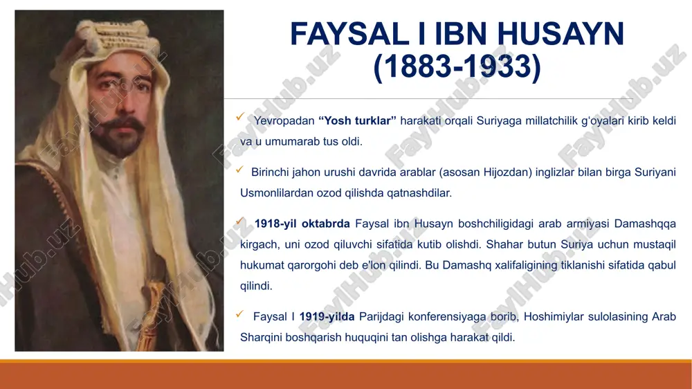 h vazir gaylani (u fashistlar germaniyasining tarafdori sifatida iroqdagi britaniya ta'siriga qarshi nemisparast millatchilik siyosatini olib borgan) boshchiligida isyonini qo'zg'atib, suriyaga havo kuchlarining bo'linmalarini yubordi. 1941-yil iyun-iyul oylarida britaniya qo'shinlari ko'magida generallar sharl de goll va jorj katru boshchiligidagi “erkin fransiya” bo'linmalari suriyani egallab oldilar. (“erkin fransiya” - 1940-1943 yillarda fransiyani fashistlar germaniyasidan ozod qilish uchun fransuzlarning vatanparvarlik harakati). 1941-yil 27-sentabrda fransiya suriyaga mustaqillik berdi va oʻz qoʻshinlarini ikkinchi jahon urushi tugaguncha oʻz hududida qoldirdi. 1945-yil 26-yanvarda suriya germaniya va yaponiyaga urush e’lon qildi. 1946-yil 17-aprelda fransuz qoʻshinlari sssr bosimi ostida suriyani tark etdilar. shundan so'ng, suriya hukumati o'nlab yillar davomida sssr bilan xorijiy aloqalarning ustunligiga o'tdi. mustaqil suriya mustaqil suriya prezidenti usmonlilar imperiyasi davrida mamlakat mustaqilligi uchun kurashgan shukri al-quatliy edi. 1947-yilda suriyada parlament ishlay boshladi. asosiy siyosiy kuchlar: - suriya sotsial millatchi partiyasi: - arab sotsialistik uyg'onish partiyasi; - suriya kommunistik partiyasi (o’sha paytda yashirin bo'lgan) edi. partiyalar …