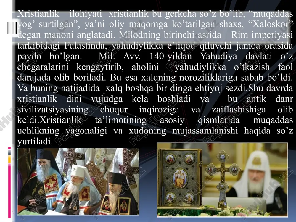 h darkor. muntazam ravishda yolgʻondan, oʻgʻrilikdan, boshqaga zarar yetkazishdan, zinodan oʻzini tiyish hamda meditatsiya (ongni oliy haqiqatga yetishishga qaratish), "bodxi", yaʼni "xotirjamlik"ka va oxiroqibatda nirvanaga (azobuqubatning tugashiga) olib keladi. nirvanaga yetishish uchun talab qilinadigan axloqiy barkamollik bir emas, bir necha hayotni taqozo etishi mumkin. buddizm zaminida 3 narsa — budda, dharma va sangxaga eʼtiqod yotadi. budda (siddhartha gautama) oliy haqiqatga yetishishning yorqin timsoli. dharma — gautama qoldirgan taʼlimot. bu taʼlimotning eng qisqa bayoni "toʻrt oliy haqiqat"dan iborat: 1. azobuqubat mavjud; 2) azobuqubatning sababi (istak) mavjud; 3) azobuqubatning tugashi (nirvana) mavjud; 4) azobuqubatning tugashiga olib keluvchi sakkiz bosqichli yoʻl mavjud. sangxa — budda asos solgan va hozirgacha faoliyat koʻrsatib kelayotgan rohiblar jamoasi. tor maʼnoda bu — oʻtgan ayerlarda "oliy haqiqat"ga yetishgan koʻplab avliyolardir. sangxa jamoasiga kabul etilgan shaxs quyidagi 10 farzni ado etishga qasamyod qiladi: 1) hech kim yoki hech narsani hayotdan judo qilmaslik; 2) yolgʻon soʻzlamaslik 3) oʻgʻrilik qilmaslik; 4) …