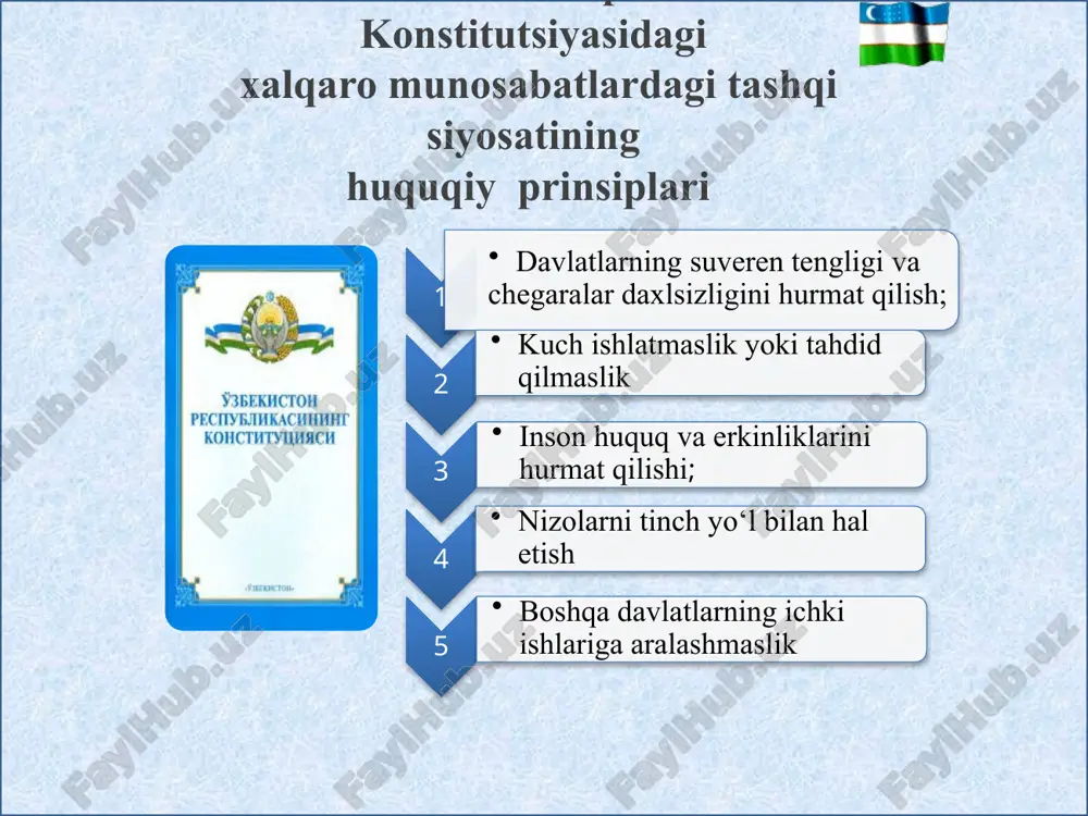 bablari bi­lan ham kurashish; o‘zbekiston hech qanday blokka qo‘shilmaslik maqomini saqlab qolgan holda, ochiq muloqotga tayyor ekani, barcha sheriklari bilan tinchlik, taraqqiyot va farovonlik yo‘lida hamkorlikni kengaytirishdan manfaatdorligi. hozirgi kunda o‘zbekiston rahbariyati va bmt rahbarlarining sa’y-harakatlari natijasida o‘zbekistonda bmt taraqqiyot dasturi (bmt td), aholishunoslik jamg‘armasi (yunfpa), bolalar jamg‘armasi (yunisef), jahon sog‘liqni saqlash tashkiloti (jsst), ta’lim, fan va madaniyat masalalari bo‘yicha tashkiloti (yunesko), narkotiklar va jinoyatchilik bo‘yicha boshqarmasi (njb), oiv/oits bo‘yicha birlashgan dasturi (yuneyds), gender tengligi hamda ayollar huquq va imkoniyatlarini kengaytirish masalalari bo‘yicha tuzilmasi (bmt - ayollar), markaziy osiyoda preventiv diplomatiya mintaqaviy markazi, xalqaro mehnat tashkiloti (xmt), bmtning oziq-ovqat va qishloq xo‘jaligi tashkiloti hamda bmt td rahbarligi ostida bmt ko‘ngillilar dasturi vakolatxonalari tashkil topgan. tashkilot faoliyatiga, shuningdek, mamlakatda vakolatxonalari bo‘lmagan agentliklar, jumladan, bmtning sanoatni rivojlantirish tashkiloti, atrof-muhitni muhofaza qilish dasturi va bmtning evropa iqtisodiy komissiyasi ko‘mak bermoqda. jahon banki ham mustaqil ixtisoslashgan muassasa sifatida bmt­ning o‘zbekistondagi faoliyatiga muhim hissa qo‘shib …