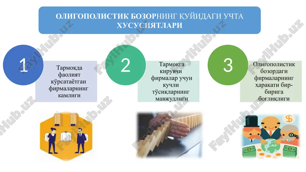 mkin. yirik kompaniyalar uchun narx strategik ko'rsatkich hisoblanadi va har bir firma tovariga narxni raqobatchilar harakatidan kelib chiqib belgilaydi. (oligopolik bozorda narx raqobati modeli 1883 yilda fransuz iqtisodchisi jozef bertran tomonidan ishlab chiqilgan.) narxlar chekli xarajatga (p=mc) teng bo'lgani uchun ikkala firmaning foydasi nolga teng bo'ladi. bu holat birinchi firma narxni yuqori belgilasa (p1>pe), u birorta ham tovar sota olmaydi, ikkinchi firma esa butun bozorni egallaydi. agar birinchi firma narxni pasaytirsa (p1 pe), ikkalasi ham foyda olishi mumkin. lekin, bu holda firmalardan biri narxni biroz pasaytirib(pn mc p m > /docprops/thumbnail.jpeg