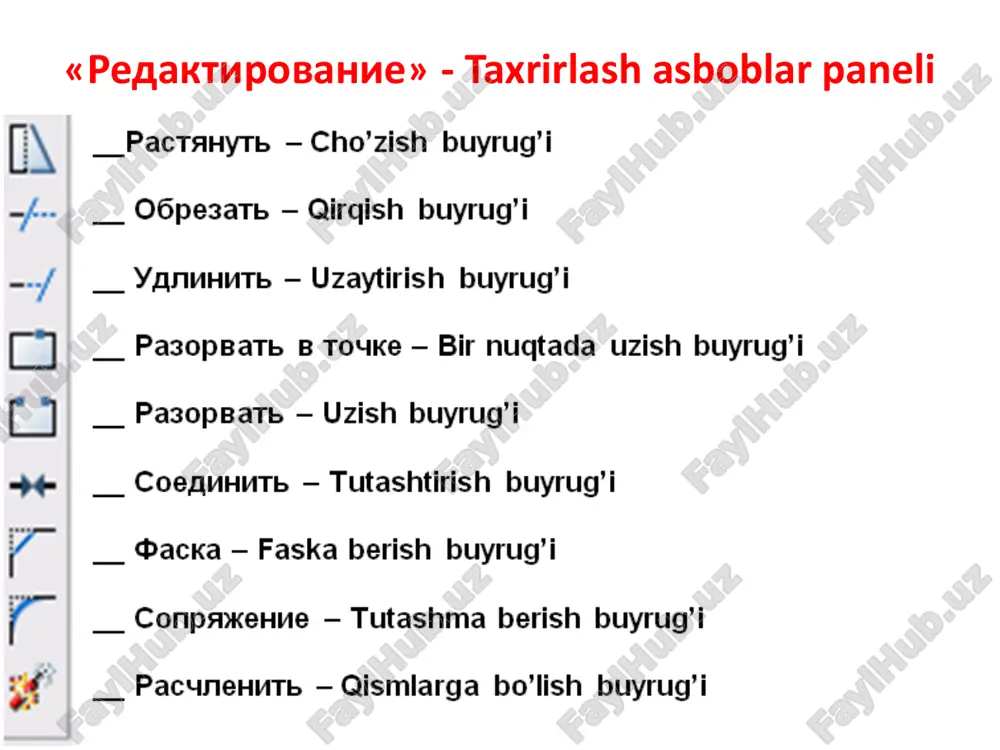 autocad dasturini uskunalar panelidagi buyruqlarning vazifalari va ulardan foydalanish - Page 4