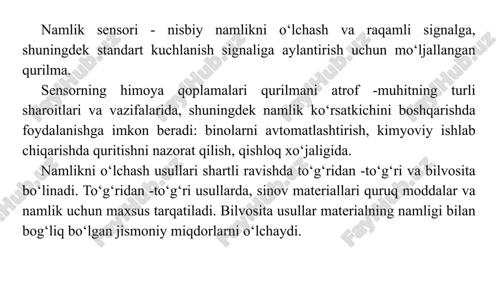 riqlar: 1. ma’ruzaning nazariy materialini o‘rganish. 2. bundan tashqari ishlatilgan internet -resurslarni o‘rganing. 3. arduino sxemalarini o‘zingiz ulang. 4. arduino ideda mustaqil ravishda bu ish uchun dastur yozing. havolalar 1. https://prodatchik.ru/vidy/datchik-vlazhnosti/ 2. https://arduino-kit.ru/blogs/blog/project_14 3. https://xdomus.ru/arduino-i-umnyj-dom/monitoring-part2/ 4. http://edurobots.ru/2015/02/arduino-dlya-nachinayushhix-urok-9-podklyuchenie-datchika-temperatury-i-vlazhnosti-dht11-i-dht22/ 5. https://prodatchik.ru/vidy/datchik-vlazhnosti/ thank you that you took the time to watch image1.png image2.png image3.jpeg image4.png image5.jpeg image6.jpeg image7.jpeg image8.jpeg image9.png image10.png /docprops/thumbnail.jpeg