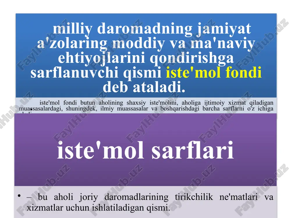 i ta'minlash muammolari jamg'arma va investitsiya o'rtasidagi makroiqtisodiy muvozanatga erishish barqaror iqtisodiy o'sishning sharti hisoblanadi. biroq, bu muvozanatga erishish doimo oson kechavermaydi. bunga sabab investitsiya darajasi hamda jamg'arma darajasining boshqa-boshqa jarayon va holatlarga bog'liqligi hisoblanadi. investitsiya va jamg'arma o'rtasidagi muvozanatni ta'minlash borasida bir qator nazariy qarashlar farqlanadi. bu borada eng avvalo klassik iqtisodchilarning qarashlarini ko'rib chiqamiz. klassik iqtisodchilar nuqtai nazaridagi eng markaziy holat – bu ular tomonidan foiz stavkasining ham investitsiyaning, ham jamg'armaning funktsiyasi sifatida qaralishi hisoblanadi image1.wmf image2.wmf image3.wmf image4.wmf image5.wmf image6.wmf image7.wmf image8.wmf image9.wmf s c y + = ) ( y f c = y s xajmi daromad sof xajmi sarflari iste'mol m u i = = ( y s xajmi daromad sof xajmi jamgarma m u j = = ( 0 , 1 = + m u j m u i ( ( uzgarish i daromaddag sof uzgarish gi iste'molda ikm = y s uzgarish i …