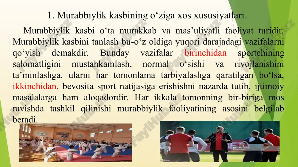 arga pedagogik holatni tahlil etish va har biri alohida holatlar to‘g‘ri bo‘lgan guruh hamda shaxsga ta’sir etish uslubini aniqlash imkoniyatini beradi. didaktik imkoniyatlar izhor etilayotgan materiallarni yetarli darajada tushunarli etib uzatish, uni muvofiq tarzda shogirdlar shaxslariga yo‘naltirish, ularning e’tiborini tortish, mashg‘ulotlarida apatiyani yengish imkoniyatini beruvchi usullar yig‘ndisidir. mazkur imkoniyatlar yosh sportchilarga bilim berish usullarini doimiy ravishda rivojlantirish, mashg‘ulotlarini ijodiy o‘tkazish imkoniyatini beradi. kommunikativ imkoniyatlar murabbiyga shogird bilan yaxshi muloqot o‘rnatish imkoniyatini beradi. murabbiy kommunikativligi uning pedagogik taktida, yosh sportchilar bilan yoki ularning orasida konfliktlarni bartaraf eta olishda yorqin namoyon bo‘ladi. kommunnikativ imkoniyatlarda katta ahamiyatga empatiya, ya’ni boshqa shaxslar hissiyotlariga javob bera olishga ega. kommunnikativ imkoniyatlar nafaqat yosh sportchilar bilan muloqotda, balki bolalar sport guruhlari bilan tarbiyaviy ishga jalb etilgan boshqa shaxslar orasida kuzatiladi. akademik imkoniyatlar (ilmiy tadqiqotlarga imkoniyatlar, shaxsiy tajriba umumlashtirilishi) murabbiy uchun psixologiya va pedagogika sohasida doimiy tajriba orttirish, faoliyatiga ishning ilmiy-tadqiqot uslublarini tatbiq etish uchun zarur. mazkur klassifikatsiyadan …