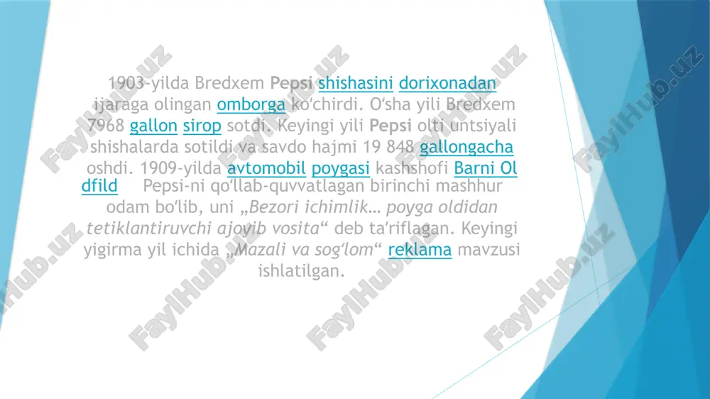 ). pepsico, inc (2006-yil 27-fevral). 2016-yil 30-oktyabrda asl nusxadan arxivlangan. qaraldi: 2016-yil 29-oktyabr. 5. ↑ „annual report 2010 on sec filing form 10-k“ (en). pepsico, inc (2011-yil 18-fevral). 2016-yil 6-mayda asl nusxadan arxivlangan. qaraldi: 2016-yil 29-oktyabr. e’tiboringiz uchun rahmat!!! image1.png image2.png image3.png image4.png image5.png /docprops/thumbnail.jpeg