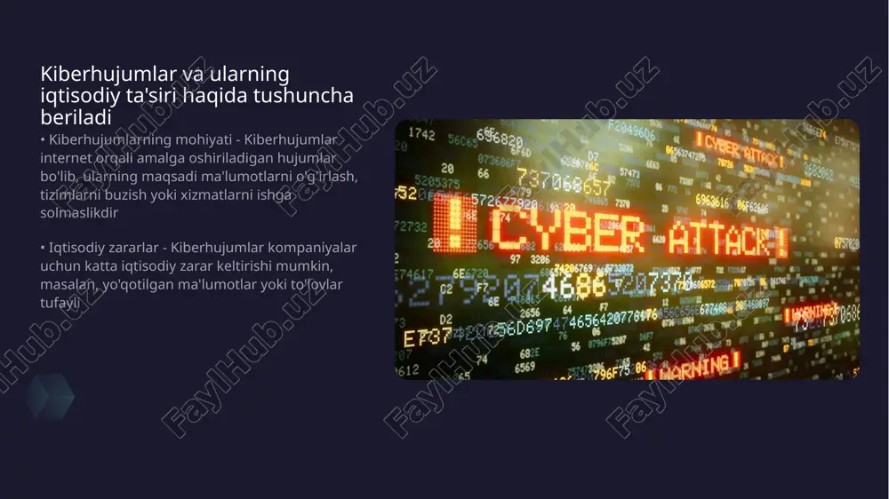 iy sektorning birgalikda ishlashlari muhimdir. har ikki sektor o'zining resurslari va ekspertizasi bilan bir-biriga yordam berishi mumkin. • ma'lumotlarni himoya qilish - xususiy sektorning innovatsion texnologiyalari va davlat xavfsizlik dasturlari birgalikda kiberhujumlardan muhofaza qilish uchun kuchli tizimlar yaratishga imkon beradi. • resurslarni optimallashtirish - davlat va xususiy sektor o'rtasidagi hamkorlik resurslarni samarali ishlatishni ta'minlaydi. bu orqali xarajatlarni kamaytirish va xavfsizlikni oshirish mumkin. • ma'lumotlar almashinuvi - hamkorlik ma'lumotlar almashinishini rag'batlantiradi, bu esa kiberxavfsizlikka tahdidlarni tezda aniqlash va ularga javob berishga yordam beradi. marokashda kiberxavfsizlikni ta'minlash bo'yicha muvaffaqiyatli misollar keltiriladi • kiberxavfsizlik siyosati - marokashning kiberxavfsizlik siyosati davlat va xususiy sektor hamkorligida rivojlanmoqda • o'qitish va shug'ullanish - kiberxavfsizlik bo'yicha mutaxassislarni tayyorlash dasturlari orqali bilim darajasi oshirilmoqda kiberxavfsizlik sohasida kelajakdagi tendensiyalar va rivojlanishlar tahlil qilinadi • sun'iy intellektning roli - kelajakda sun'iy intellekt va mashinani o'rganish kiberxavfsizlikni kuchaytirishda muhim rol o'ynaydi. bular kiberhujumlarni aniqlash va oldini olish uchun ilg'or algoritmlar ishlab …