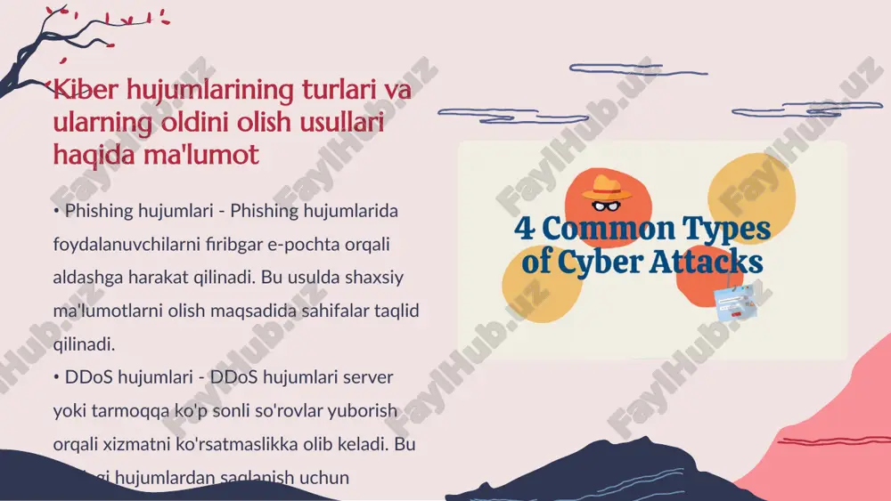 uriy bosqichlardir. • boshqarish strategiyalari - xavf-xatarlarni boshqarish uchun strategiyalar ishlab chiqish ahamiyatlidir va bu xavfsizlikni ta'minlaydi. • ta'lim va malaka oshirish - xodimlar kiber xavf-xatarlarni baholash va boshqarish jarayonlarida yaxshi tayyorgarlikka ega bo'lishlari zarur. kiber xavf-xatarlarni baholash va boshqarish jarayonlarini o'rganish • texnologiyalarning rivojlanishi - kiberxavfsizlik sohasida texnologiyalarning doimiy rivojlanishi muhimdir • yangi imkoniyatlar - yangiliklar yangi xavfsizlik imkoniyatlarini yaratadi va tajovuzlarga qarshi kurashishga yordam beradi kiberxavfsizlik uchun texnologiyalarning yangiliklarini kuzatib borish zarur • kiber hujumlarning ta'siri - kiber hujumlar korxonalar uchun jiddiy moliyaviy yo'qotishlar tug'diradi. bu yo'qotishlar nafaqat to'g'ridan-to'g'ri zararlar, balki obro'si va mijozlar ishonchiga ham ta'sir ko'rsatadi. • ishlab chiqarishning to'xtashi - kiber hujumlar natijasida ishlab chiqarish jarayonlari to'xtab qolishi mumkin. bunday holatlar korxonalarning foydasi pasayishiga olib keladi va iqtisodiyotni larzaga soladi. • tizim xavfsizligi xarajatlari - hujumlar oldini olish uchun korxonalar xavfsizlik chora-tadbirlariga katta mablag' sarflashga majbur bo'lishadi. bu xarajatlar iqtisodiyotni kuchaytirishdan ko'ra moliyaviy yukni oshiradi. …