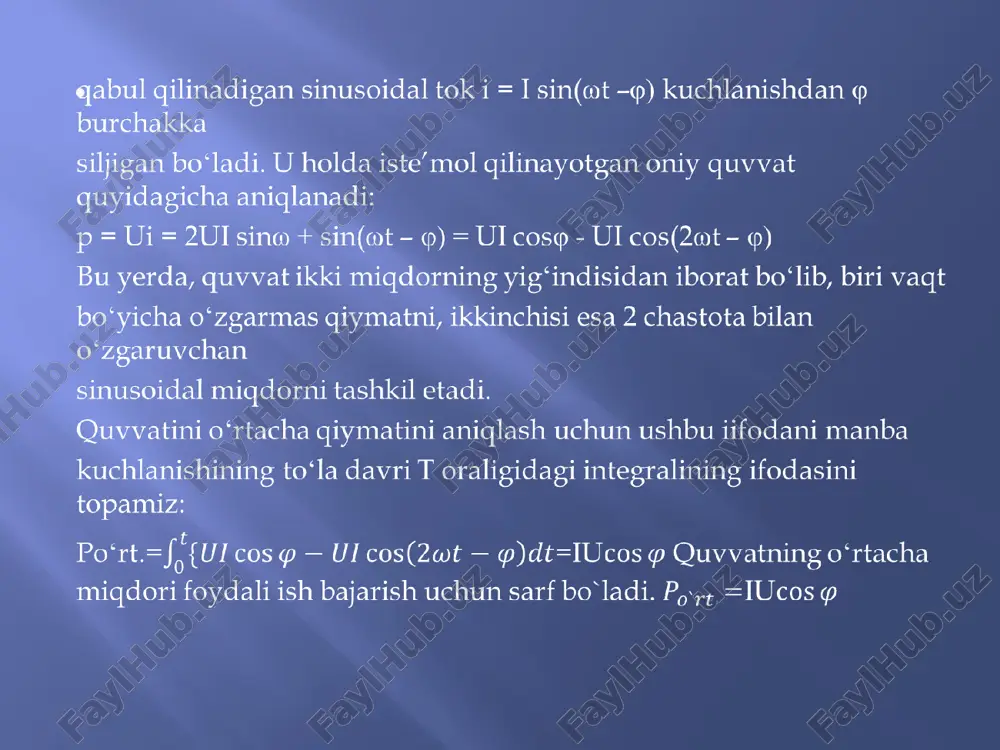 3 fazali kondensatorlar, 20 - 35 kv li kondensator batareyada 1 fazali kondensatorlar ketma-ket va parallel ulanib, batareya xosil qilinadi. kuchlanishi 380 voltli, 6 kv va 10 kv li kondensatorlar mavjud. ular mineral yog’ shimitilgan (km turidagi) va sintetik suyuqlik shimitilgan (ks) turida boʻladi. kondensatorlarning reaktiv quvvatni kompensatsiyalashda keng ishlatishiga asosiy sabablar quyidagilardan iborat: aktiv quvvatning solishtirma isrofi 0,005 kvt/kvar gacha kichik boʻlishi mumkin; ekspluatatsiyasi va montaj ishlari oson bajariladi; narxi nisbatan arzon; massasi yengil; shovqinsiz ishlaydi; kondensator batareyasini iste’molchilar guruhining joylashgan maydoniga oʻrnatish mumkin. kondensator batareyalarining kamchiliklari: yongʻindan xavfliligi, qoldiq zaryadning mavjudligi; oʻta kuchlanish va tokning sakrashlariga sezgirligi; generatsiya qilinayotgan quvvat miqdorining kuchlanishga uzviy bogʻliqligi(q=wc). uk-kondensator qurilmasi; u3-bino ichkarisiga oʻrnatiluvchi; n, tboshqaruv kuchlanish yoki tok boʻyicha. kondensator qurilmalarini oʻrnatish xususiy, guruh iste’molchilari uchun, markazlashtirilgan boʻlishi mumkin. ayrim iste’molchining kirish qismiga kondensator toʻgʻridan-toʻgʻri ulansa, xususiy oʻrnatish sodir boʻladi. bunday ulanishda kondensatorning ishlatilishi toʻla boʻlmaydi, chunki iste’molchini uzilishi kondensatorni ham tarmoqdan …