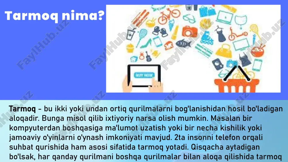 bilan bog'lanish, so'rovlar va takliflar e'lon qilish imkoniyatiga ega bo'lishadi. shuningdek, linkedin orqali biznes sohalarida hamkorlik va hamkorlikchilar topish imkoniyatiga ega bo'lish mumkin telegram: telegram, xususiy va jamoatchilik tarmoqlarini biriga jamlagan birinchi o'rinda joylashgan ijtimoiy tarmoq hisoblanadi. bu platforma orqali kompaniyalar xizmatlarni taklif etish, mijozlar bilan bog'lanish, reklama kampaniyalarini o'rnatish va xabarlar tarqatish imkoniyatiga ega bo'lishadi biznes tarmoqlari, muammolarini yechish va pul ishlashning bir qancha asosiy usullarini o'rganishga bag'ishlangan sohalar bo'lib, bu sohalar o'rtasida marketing, moliya, rivojlanish, tadbirkorlik, menejment, sotish va boshqalar kabi ko'plab yo'nalishlarni o'z ichiga oladi. biznes tarmoqlari faniga kirish uchun quyidagi yo'llardan birini tanlashingiz mumkin biznes tarmoqlari kuchli aloqalar va hamkorliklarni o'z ichiga oladi va foydalanuvchilar uchun quyidagi imkoniyatlarni taklif qilishi mumkin: ma'lumot almashish rivojlanish imkoniyatlari hamkorlik va sheriklik savdo va sotish o'zbekistonda o'zbekiston biznes tarmoqlari assotsiatsiyasi (ubta) kabi resmiy tashkilotlar ham mavjud. ushbu assotsiatsiya, biznes tarmoqlari o'rtasidagi hamkorlik va rivojlanishni oshirishga yo'naltirilgan tadbirlarni tashkil etadi. e’tiboringiz …
