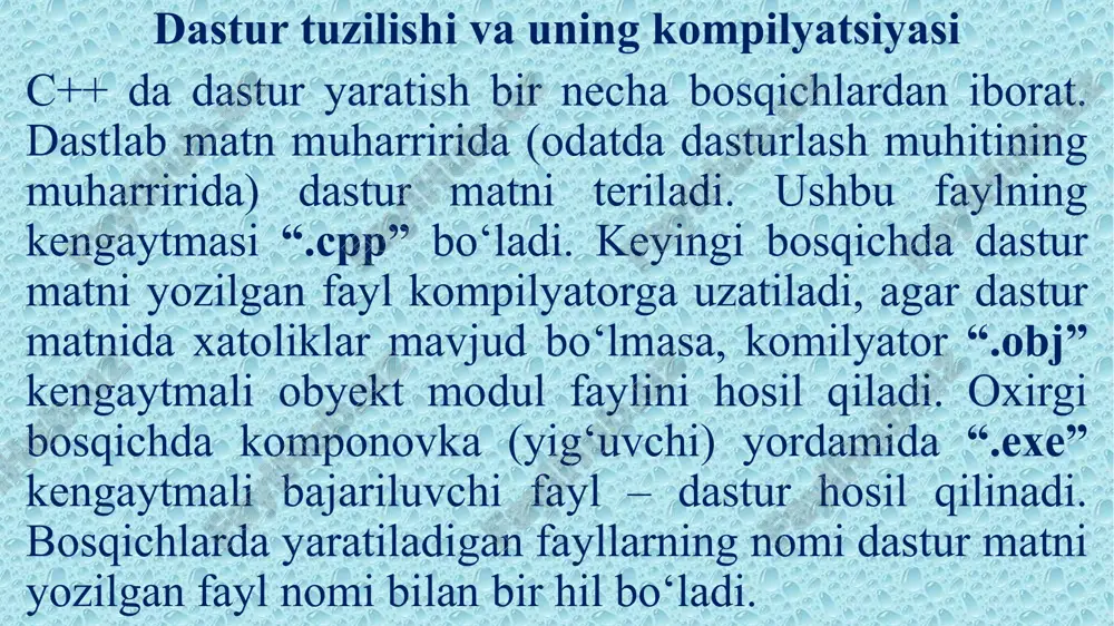 c++ dasturlashtilining asosiy konstruksiyalari va tizimdaqo’llash xususiyatlari - Page 4