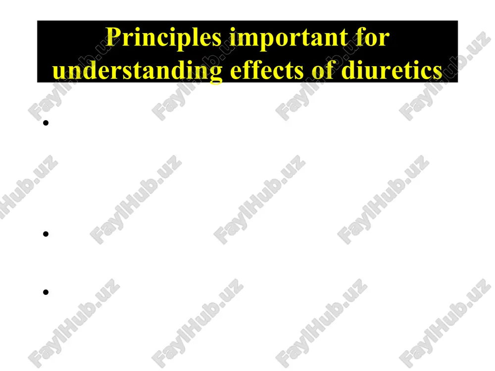 limination: unchanged in kidney or by conjugation in the liver and secretion in bile. from brater, dc. pharmacodynamic considerations in the use of diuretics. ann. rev. pharmacol. toxicol 1983, 23:45-62. clinical uses of loop diuretics edema due to chf, nephrotic syndrome or cirrhosis acute heart failure with pulmonary edema hypercalcemia not in widespread use for the treatment of hypertension (except in a few special cases e.g. hypertension in renal disease) hypokalemia, metabolic alkalosis, hypercholesterolemia, hyperuricemia, hyperglycemia, hyponatremia dehydration and postural hypotension hypocalcemia (in contrast to thiazides) hypersensitivity ototoxicity (especially if given by rapid iv bolus) adverse effects of loop diuretics similar to thiazides in many respects edema: therapeutic considerations therapy is palliative (except with pulmonary edema). need a mild sustained response. specific consideration to potassium homeostasis, i.e. supplement with k-salt or use k-sparing diuretic. therefore, in most cases start with a thiazide. if resistant, move to loop diuretic. from brater, …