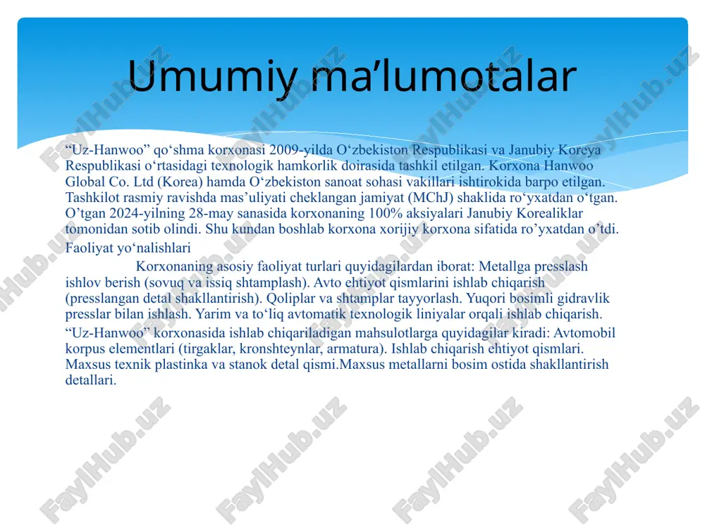 nwoo global co. ltd (janubiy korea press turi: vertikal gidravlik press boshqaruv turi: elektr-gidravlik avtomatlashtirilgan tizim ishlash rejimlari: qo’lda / yarim avtomatik / to’liq avtomatik kdp4-30 gidravlik pressining texnik tavsifi ko‘rsatkich nomi qiymati o‘lchov birligi izoh ishlash kuchi ( capacity) 30 tonna pressning asosiy bosim kuchi yurish masofasi (stroke) 600 mm max. ko‘tarish imkoniyati maksimal balandligi (daylight) 600 mm press piston harakati ishchi stol o‘lchami 1600 x 1000 mm to‘liq ochilgan balandlik pastga tushish tezligi 100 mm\s sekin ko‘tarilish tezligi 20 mm\s tez ko‘tarilish tezligi 150 mm\s bosish tezligi 20 mm\s dvigatel quvvati 7.5 kvt 4 qutbli asinxron motor gidravlik nasos sarfi 12.94 l\min yog’ bak hajmi 350 litr asosiy elektr ta’minoti 380 v, 3 faza, 50 hz - sanoat tarmog’i boshqaruv tarmog’i 110 v, 1 faza, 50 hz - boshqaruv qurilmalari uchun boshqaruv rejimi manual / avto - qo‘lda va avtomatik rejimda xavfsizlik tizimi 12-kanalli beamsensor - nurli sensorli …