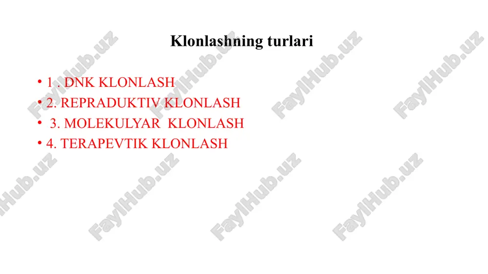 vridan beri shug’ullanib kelishgan. ammo 1978-yildagina ijobiy natija olingan. turkiyada, 1989 yildan buyon bepushtlikdan aziyat chekayotgan bemorlarga eko davolash usuli taklif etilib kelinadi, buning natijasida minglab turmush qurgan juftliklar farzand ko’rish bahtiga sazovor bo’ldilar. ushbu usul bilan davolanishni rejalashtirayotgan bo’lsangiz, turkiyadagi turli klinikalarda sizga yuqori sifatli turli eko usullari taklif etiladi. 18 o‘zbekiston farmatsevtika sanoatida biotexnologik dori vositalarini ishlab chiqarishga alohida e’tibor qaratilmoqda. prezident tomonidan ilgari surilgan tashabbuslar asosida, onkologik, gormonal, qon preparatlari va vaksinalar kabi innovatsion biotexnologik dori vositalarini ishlab chiqarishni yo‘lga qo‘yish bo‘yicha ko‘rsatmalar berilgan. bunda, dorivor o‘simliklarni chuqur qayta ishlash orqali eksportni 15 million dollarga yetkazish va 5 mingdan ortiq aholini ish bilan ta’minlash mumkinligi ta’kidlangan . klonlash orqali olingan dori vositalarining afzalliklari genetik modifikatsiya orqali ma’lum bir molekula yoki oqsil ishlab chiqarilishi mumkin, bu esa dori vositasining aniq va samarali ta’sirini ta’minlaydi.keng miqyosda ishlab chiqarish imkoniyati: biotexnologik usullar yordamida dori vositalarini keng miqyosda ishlab chiqarish mumkin, …