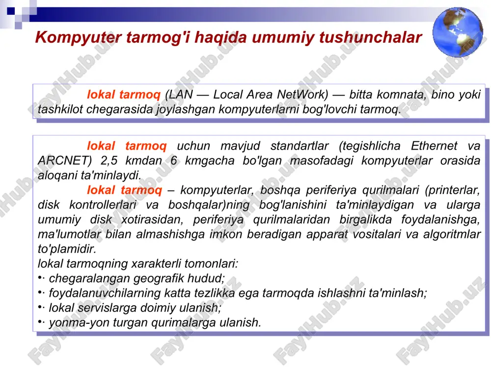 ushbu sayt orqali elektron pochta xizmatlaridan (pochta ochish, xabar yuborish, xabar qabul qilish va o'qish) foydalanish mumkin. * o'zaaa portali ushbu portal orqali aloqa va axborotlashtirishga sohasiga oid barcha ma'lumotlardan va me'yoriy hujjatlardan foydalanish mumkin. * o'zbekiston milliy teleradiokompaniyasi portali ushbu portal orqali internet tarmog'i bo'yicha on-layn radio tinglash va teledasturlarni tomosha qilish mumkin. * www.gov.uz - o'zbekiston respublikasining hukumat portali www.press-service.uz – o'zbekiston respublikasi prezidentining matbuot xizmati www.uza.uz – o'zbekiston milliy axborot agentligi www.cbu.uz - o'zbekiston milliy banki portali davlat axborot resurslari * o'zbekiston respublikasining hukumat portali o'zbekiston respublikasi davlat hokimiyati, davlat ramzlari, xizmatlar reestri, davlat hokimiyati organlari to'g'risidagi ma'lumotlar. * o'zbekiston respublikasi prezidentining matbuot xizmati o'zbekiston respublikasi prezidenti, konstitutsiyasi, prezident farmonlari va qarorlari, prezident asarlari to'g'risidagi ma'lumotlar. * o'zbekiston milliy axborot agentligi siyosat, iqtisodiyot, jamiyat, texnologiyalar, sport va xorijiy xabarlar jamlangan veb resurs. * o'zbekiston milliy banki portali pul-kredit siyosati, to'lov tizimlari, bank tizimiga oid qonun hujjatlar valyutalar …