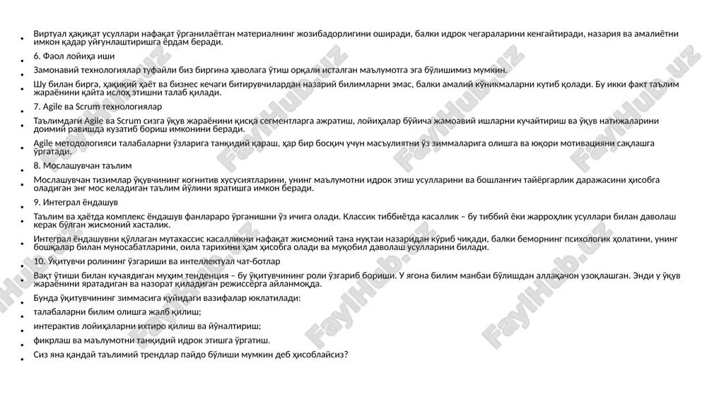 ozishda musobaqalashishingiz mumkin bizga o’zi klaviaturada to’g’ri yozish nimaga kerak? klaviaturada to’g’ri yozish sog'liq uchun yaxshi. to'g'ri tugmalarni qidirayotganda klaviaturangiz ustidan egilib qolishingizga yo'l qo'ymaydi. buning o'rniga, ko'zlaringiz oldingizda turgan ekranga qaratiladi. to'g'ri yozish yaxshi holatda turishga yordam beradi va bo'yin yoki belning zo'riqishini oldini oladi. ergonomik klaviatura mexanik klaviaturalar moslashuvchan klaviatura simsiz klaviatura image1.jpeg image2.jpeg image3.jpeg image4.png image5.png image6.png image7.png image8.png image9.png image10.jpeg image11.png media1.mp4 image12.png image13.png image14.png image15.png image16.png image17.png /docprops/thumbnail.jpeg