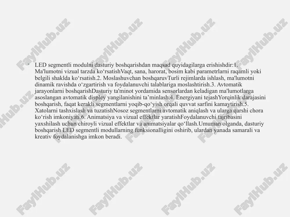 iyotlar 1. aripov x.k. va boshq. "elektronika". – toshkent: o‘zbekiston fanlar akademiyasi, 2012. – 400 bet. 2. yusupbekov n.r. va boshq. "texnologik jarayonlarni nazorat qilish va avtomatlashtirish". – toshkent, 2011. – 576 bet. 3. vohidov a.x., abdullaeva d.a. "avtomatikaning texnik vositalari". – toshkent: tiqxmmi, 2011. – 180 bet. 4. denisenko v.v. "kompyuter orqali texnologik jarayonlarni boshqarish, eksperiment va uskunalar". – moskva, 2009. – 610 bet. 5. “taraqqiyot strategiyasi” markazi ijrochi direktori eldor tulyakov nutqidan. 2020. 6. yuldasheva, g., & shermatova, h. (2022). taʼlimda innovatsion texnologiyalarning qo ‘llanilish istiqbollari image1.png image2.png image3.png image4.png image5.png image6.png image7.png image8.jpeg image9.jpeg /docprops/thumbnail.jpeg
