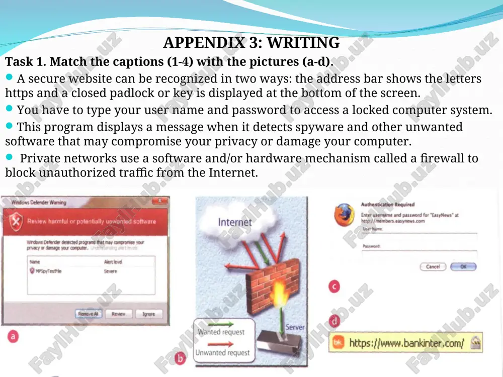 or darkside hackers. appendix 4: listening task1 . listen to an interview with diana wilson, a member of the internet safety foundation. which answers (a or b) best describe what she says? parents should make children aware of the benefits and risks of the internet. the risks of the internet a web filter program can be used to prevent access to sites with inappropriate content rate web content with labels( similar to the way movies a rated) if kids spend too much time online or suffer from internet addiction, parents should stop them using the internet look for help from specialists. task 2. listen again and complete the interviewer’s notes. appendix 5:language. synonyms and antonyms what is a synonym? a synonym is a word/phrase, the meaning of which is the same or nearly the same as another word or phrase. words that are synonyms are described as synonymous. synonym examples: …