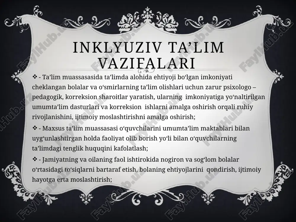 rining ham ruhiy, ham jismoniy rivojlanish xususiyatlari bilan aqli zaiflardan farq qiladilar. oligofrenlarning ruhiy taraqqiyotida asosiy va yetakchi kamchilik aqliy, intellektual tomonlar chuqur va tiklanmas darajada zararlangan bo‘ladi. rrs da esa intellektual jarayonlar oligofrenlardagedek chuchqur zararlanmasdan, birmuncha yuzaki zararalangan bo‘lib, tiklanish xarakteriga ega. rivojlanishida murakkab ko‘p nuqsonli bolalar; aloxida yordamga muxtoj bolalar qatoriga murakkab nuqsonli ko‘r-kar-soqov bolalar kiradi. bu toifadagi bolalar nuqsoni ancha murakkab. kar-ko‘r-soqov bolalar tevarak atrofdan informatsiya olish imkoniyatidan mahrum bo‘lganligi tufayli aqlan rivojlanmaydi. biroq maxsus tashkil etilgan yordam tufayli bu bolalar to‘liq intellektual rivojlanish imkoniyatiga egadirlar. ularga barcha murakkab muloqot turlari yaratiladi, nutqi o‘stiriladi va ular barkamol nutqdan tortib to so‘z nutqigacha egallay oladilar autizm bolalar autizm – ijtimoiy va kommunikativ rivojlanishining buzilishi, qiziqish va faoliyatni chegaralanishi bilan xarakterlanuvchi rivojlanishdagi buzilishdir. autizmga ega shaxslarda ijtimoiy munosabatlar, ijtimoiy kommunikatsiya hamda qiziqishlarning chegaralanganligi asosiy belgilar triadasini tashkil etadiautik bolalarga turli ta’sirlarga gipersteziyaning yuqoriligi xosdir: harorat, taktil, ovozva rang. doimiy …