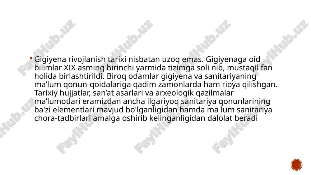 llar davomida shu kafedrada dotsentlik lavozimida faoliyat ko‘rsatgan edi. o'rta asrlar tarixi haddan tashqari katta epidemiyalar va yevropa aholisining qirilishini bir qadar aks ettiradigan tarixdir. o'rta asrlarda yevropada chechak, tif, gripp epidemiyalari bir-biriga ulanib turgan. tanosil kasalliklari, teri va ko‘z kasalliklari keng tarqalgan. xvi asrda toun epidemiyasi yevropa aholisini to'rtdan bir qismining yostig'ini quritgan. yangi paydo bo'lgan burjuaziya sinfi sanoatni rivojlantirish, mehnat unumdorligini oshirish va foydani ko'paytirishdan manfaatdor edi. bunday maqsadga erishishida unga sog'lom ishchilar kerak bo'lganligi uchun ham u ma’lum sanitariya chora-tadbirlarini amalga oshirishga majbur bo'ldi. ketma-ket sodir bo'lib turgan epidemiyalar yirik shaharlarda sog'lomlashtirishga oid shoshilinch sanitariya chora- tadbirlarini amalga oshirishni, vodoprovod, kanalizatsiya o'tkazish kabilarni taqozo ctdi. qonunlar «mulkchilik to‘g‘risida», 1990- yil 31- oktabr// ckzbekistonning yangi qonunlari, 1-son, 1991. «kooperatsiya to‘g‘risida», 1990- yil 14- iyun // o'zbekistonning yangi qonunlari, 3- son, 1992. «davlat mustaqilligi to‘g‘risida», 1991- yil 31- avgust//o zbe- kistonning yangi qonunlari, 2- son, 1992. t/ «korxonalar to‘g‘risida». …
