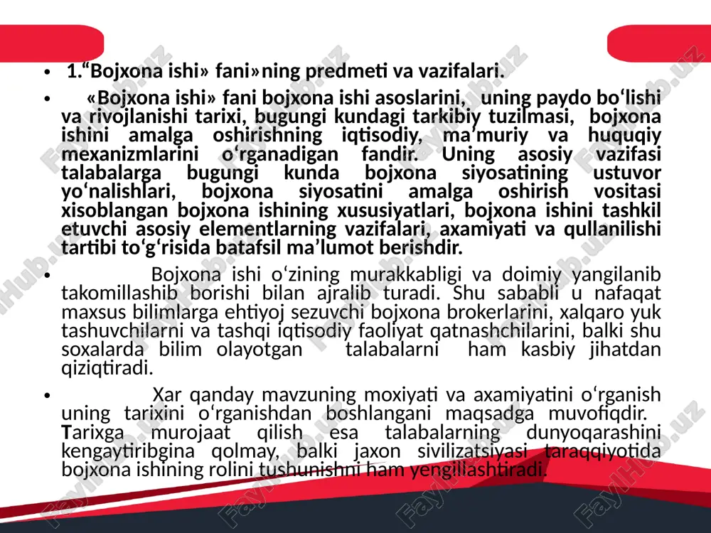 bo‘lsak, bojxona ishining dastlabki ko‘rinishlari eramizdan oldingi 3-2 ming yilliklardan boshlab qadimgi gresiya, rim, misr va karfagen davlatlari xududlarida shakllana boshlagan va sivilizatsiyaning rivojlanishi bilan asrlar davomida takomillashib, davlat siyosati darajasigacha yetgan. 3. amir temur davrida bojxona ishi o‘zbekiston respublikasi fanlar akademiyasi akademigi, taniqli sharqshunos va tarixchi olim b.axmedovning fikriga kura, buyuk ipak yulining asrlar davomida rivojlanishiga ushbu savdo yo‘lida joylashgan davlatlarda, shu jumladan markaziy osiyoda bojxona ishining shakllanishi va takomillashib borishi katta ta’sir ko‘rsatgan. misol uchun, savdo yo‘lidagi qay­sidir davlat yoki shahar o‘z bojxona koidalarini qattiqlashtirsa yoki boj yig‘imlarini haddan tashqari ko‘paytirib yuborsa, savdo karvonlari ularni chetlab o‘tish uchun yangi yo‘llarni izlay boshlaganlar. shu tariqa birgina markaziy osiyoda buyuk ipak yulining bir nechta shaxobchalari yuzaga kelgan. karvonlar chetlab utgan davlatlar esa anchagina daromaddan mahrum bo‘lishar edi. savdo siyosatining axamiyatini to‘g‘ri tushungan xukmdorlar karvon yo‘llarini obod qilish, karvonsaroylar qurish, karvonlarni xavf-xatardan qo‘riqlash chora-tadbirlarini ko‘ra boshladilar. xiv-xv asrlarda soxibqiron amir temur …