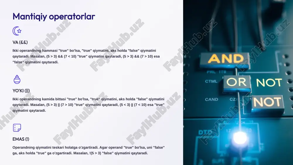 siya qilaman. ma'lumotlarni qayta ishlash, taqqoslash, mantiqiy operatsiyalarni amalga oshirish va boshqa vazifalarni bajarishda ular sizga katta yordam beradi. image1.png image2.png image3.png image4.png image5.png image6.png image7.png image8.png image9.png image10.png image11.png image12.png image13.png image14.png image15.png image16.png image17.png image18.png image19.png image20.png image21.png image22.png image23.png image24.png image25.png