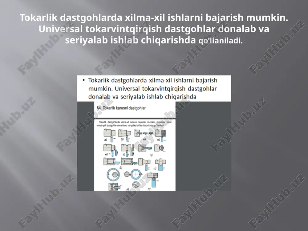 darsliklar va metodik qo‘llanmalar - dastgohlar, ularning tuzilishi va elektr yuritmalarni optimallashtirish bo‘yicha umumiy bilimlar. image2.png image3.png image4.png /docprops/thumbnail.jpeg