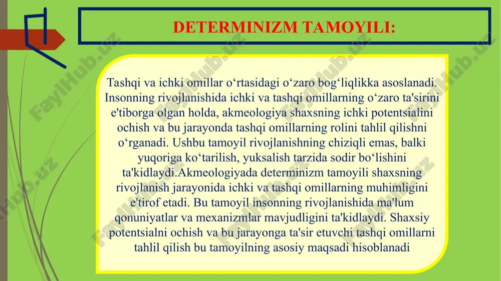 di, chunki faqat kasbiy yutuqlar orqali to‘liq rivojlanishga erishib bo‘lmaydi umuman olganda, insonparvarlashtirish tamoyili insonni shaxs sifatida to‘laqonli rivojlantirish, uning ichki dunyosi va tashqi faoliyati o‘rtasidagi uyg‘unlikni ta’minlashga qaratilgan. shu tarzda, inson nafaqat o‘z hayotida muvaffaqiyat qozonadi, balki ijtimoiy jarayonlarda ham o‘z hissasini qo‘shadi. bu tamoyillar akmeologiyaning asosiy maqsadi, ya'ni insonning kasbiy va shaxsiy cho'qqilariga erishish jarayonini tushunishga xizmat qiladi. mamlakatimiz an’anasi va kasb psixologiyasi uchun ham yangi bo‘lgan kareraning “cho‘qqisi” tushunchasi bilan bir qatorda ananev “cho‘qqi” yoki hayot cho‘qqisi tushunchalarini kiritadi. ushbu tushunchaning kelgusidagi rivojlantirilishi a.a.bodalev va boshqalar tomonidan amalga oshirilgan. insonning hayot bosqichlarini yoshga oid va ijtimoiy davriylashtirilishida u inson individualligining maksimal darajada rivojlanishi, uning hayotda maksimal darajada amalga oshiriluvchi etukligi haqidagi tasaw ur shu davrga mos keladi. u o‘z hayotida ko‘plab qiyinchiliklar va tushkunliklar bo‘lganligi, biroq u yuqoriga qarab intilgani haqida yozadi. o‘z imkoniyatlari cho‘qqisiga yoshligida erishgan insonlar hayotlarining keyingi davrlarida o‘zlari erishgan yutuqning mevalaridan foydalanishlari mumkinligi …