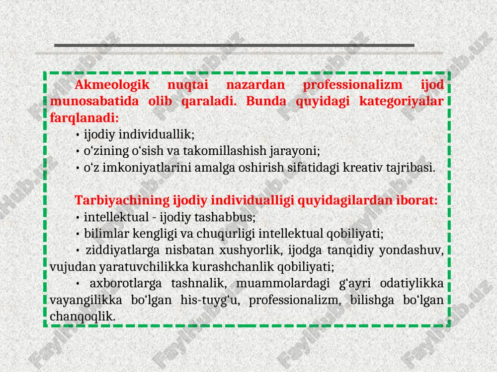asiga rahbarlik qilishda o’z faoliyatini rejalashtirishni bilishi; - o’quv maqsadlarini rejalashtira olishi; - o’zining ta’lim-tarbiya ishlariga tayyorlanish tizimini rejalashtira olishi. 5) tashqilotchilik malakalari: - bolalar jamoasini uyushtira bilishi; - turli sharoitlarda bolalar jamoasini boshqara olishi; - bolalarni biror narsaga qiziqtirib, ularni faollashtira olishi; - amaliy masalalarni xal etishda o’zining bilim va tajribalarini ustalik bilan tez qo’llay olishi. 6) kommunikativ malakalari: - bolalarni o’ziga jalb etishni bilishi; - bolalar va ota-onalar bilan maqsadga muvofiq pedagogik munosabatlarni tiklashni bilishi; - bolalarning jamoalararo va jamoa ichida o’zaro munosabatlarni tartibga solishni bilishi; - bolalar va ota-onalar bilan tashqaridan aloqa boglashni bilishi. 7) gnostik malakalari: - bolalarning asab-psixik taraqqiyoti darajasini aniqlay bilishi; - o’zining tajribasi va pedagogik faoliyati natijalarini tanqidiy tahlil kila olishi; - boshqa tarbiyachilarning tajribalarini o’rganib, undan (nazariy va amaliy tomondan) to’g’ri xulosa chiqara olishi; - psixologik va pedagogik adabiyotlardan foydalanishni bilishi; - tarbiyalanuvchilarni to’g’ri tushunib, ularning xulq-atvor sabablarini tushuntirishni bilishi. 8) ijodiy …