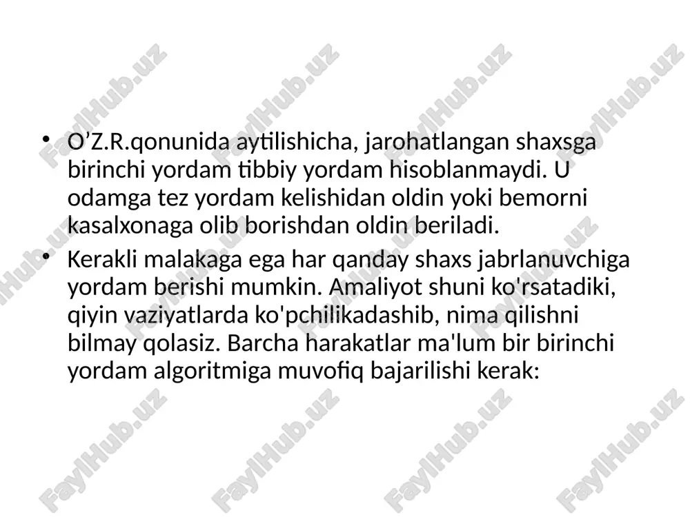 n qon, shilimshiq pıhtılar va begona narsalarni olib tashlash kerak. agar til tomoqqa botib qolsa, u avvalgi holatiga qaytadi. agar favqulodda vaziyat orqa miya jarohati bilan bog'liq bo'lmasa, jabrlanuvchining boshini orqaga tashlash kerak. bunday holda, bir qo'l bo'yinni ushlab turishi kerak. endi ikki barmogʻingiz bilan jabrlanuvchining burnini chimchilab, chuqur nafas oling va ogʻzingizga koʻproq havo kiriting. lablaringizni odamning og'ziga mahkam bosib, o'pkasiga havo chiqaring. birinchi 10 ta nafas juda tez bajarilishi kerak. xo'sh, agar siz 20-30 soniya ichida saqlasangiz. keyin protsedura daqiqada taxminan 15 marta takrorlanadi. birinchi yordam koʻrsatayotganda jabrlanuvchining koʻkrak qafasini kuzating. agar siz nafas olayotgan paytda havo ko'tarilsa - siz hamma narsani to'g'ri qilyapsiz. agar odamda puls bo'lmasa nima qilish kerak? bemorni tekshirish bosqichida yurak urishi aniqlanmasa, shoshilinch ravishda yurak massajini qilish kerak. bu umurtqa pog'onasi va ko'krak o'rtasida yurak mushaklarining qisqarishini o'z ichiga oladi. bu yurak tutilishi paytida qon aylanishini saqlashga yordam beradi. bunday vaziyatlarda birinchi yordam …