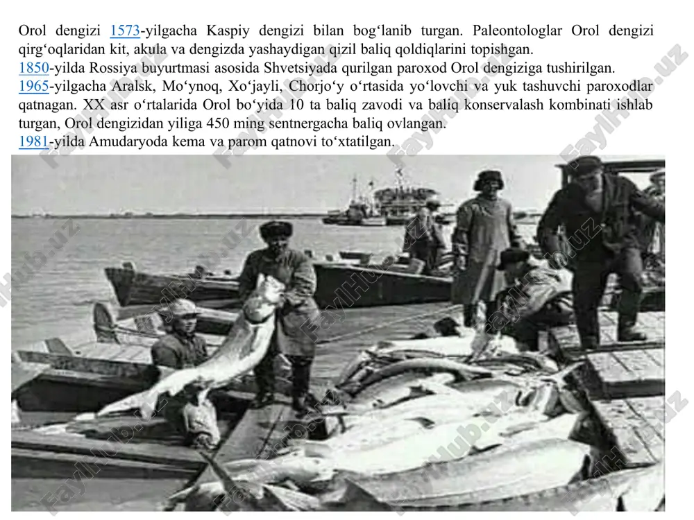 tiyojlar uchun orol dengizidan sarflanadigan suv 1960-yillarda 63 km kub, 1980 yilda esa 95 km kubni tashkil etgan. xx asr davomida orolbo‘yi hududlarida, markaziy osiyo va qisman afg‘oniston aholisi soni 14 mln.dan 65 mln.gacha keskin ortdi. e’tiboringiz uchun raxmat image1.jpg image2.jpg image3.jpg image4.jpg image5.jpg image6.jpg image7.jpg image8.jpg image9.jpg image10.jpg image11.jpg image12.jpg